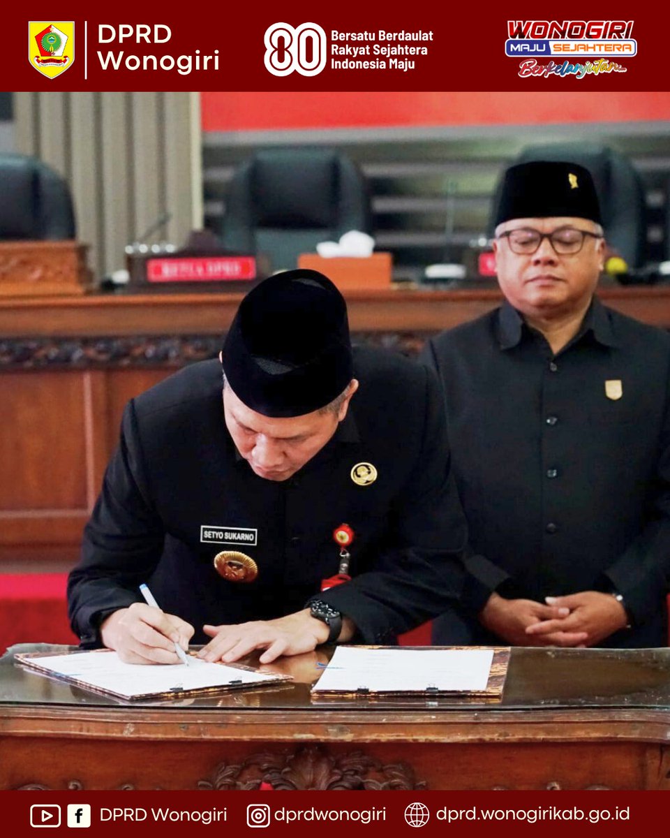 dprd_wonogiri's tweet photo. Jum'at, 08 Agustus 2025, Telah dilaksanakan Rapat Paripurna DPRD dengan acara :
1. Persetujuan Terhadap Raperda tentang RPJMD Kabupaten Wonogiri Tahun 2025-2029 Hasil Evaluasi Gubernur Jateng untuk ditetapkan menjadi Perda.
2. Persetujuan Terhadap Rancangan KUA dan PPAS TA 2026. https://t.co/Q20kpNUSvq