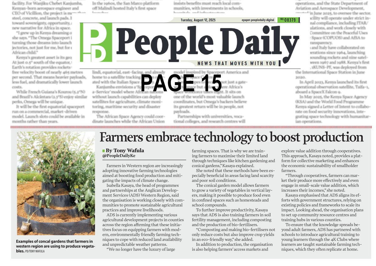 ADSWesternR's tweet photo. In Today’s Dailies: Farmers Embrace Technology to Boost Production – ADSW
📍Read: People Daily, 12th August, Page 15
#ADSWestern https://t.co/hWHtSgKbN5