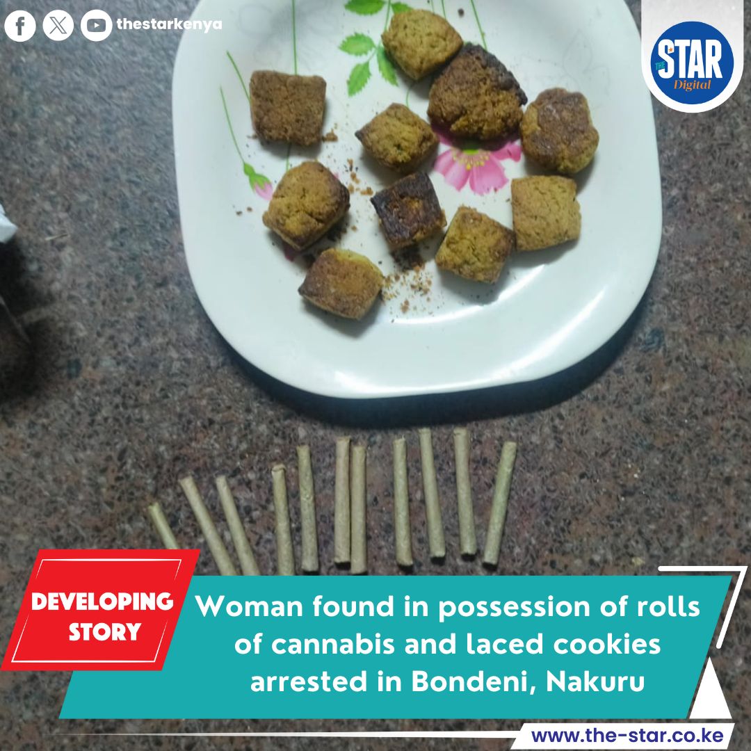 TheStarKenya (@thestarkenya) on Twitter photo The National Authority for the Campaign Against Alcohol and Drug Abuse (NACADA) has intensified its crackdown on illegal drugs with the arrest of a woman in Bondeni, Nakuru. The suspect was found in possession of several rolls of cannabis and cookies laced with the narcotic The National Authority for the Campaign Against Alcohol and Drug Abuse (NACADA) has intensified its crackdown on illegal drugs with the arrest of a woman in Bondeni, Nakuru. The suspect was found in possession of several rolls of cannabis and cookies laced with the narcotic