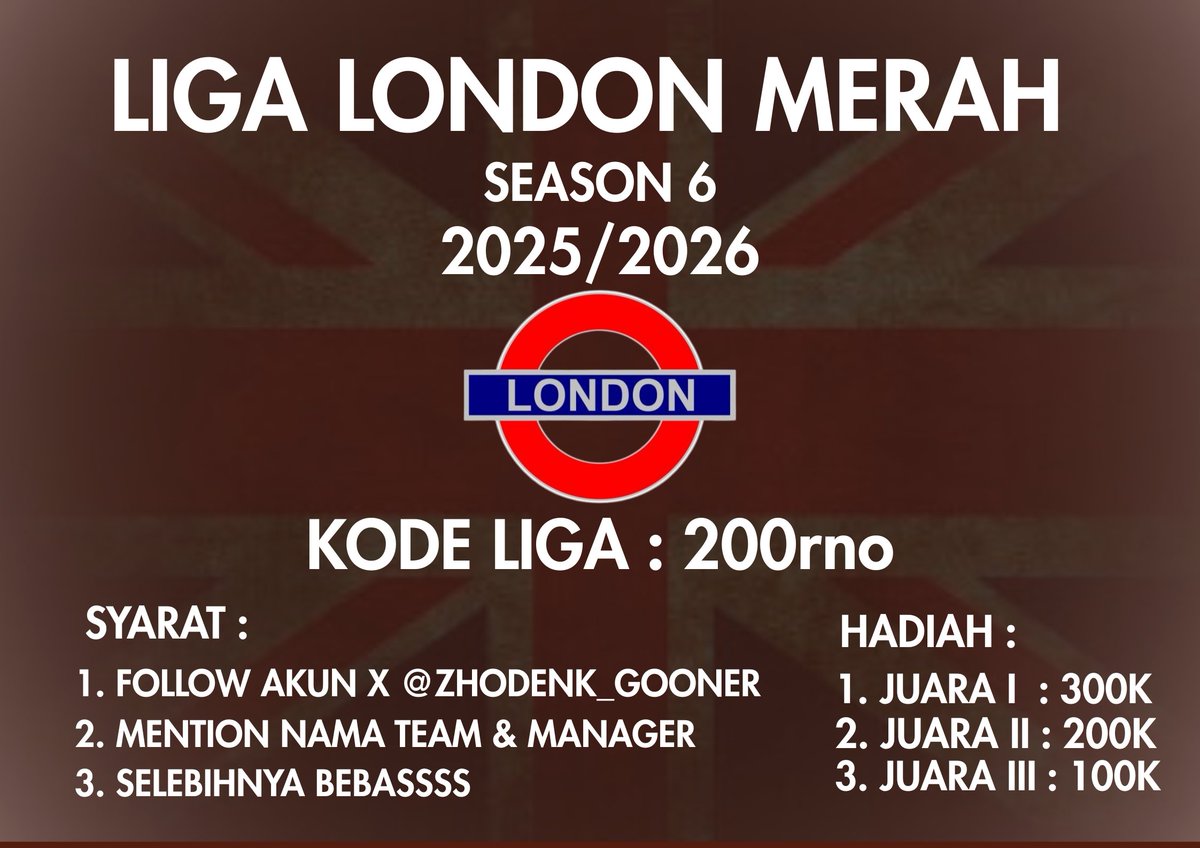 Zhรธdenk (@zhodenk_gooner) on Twitter photo ๐จMusim ke-6 ๐จ
Halo para manager FPL, liga London Merah kembali.
gaspoll ....
fantasy.premierleague.com/leagues/auto-jโฆ
Tanpa biaya pendaftaran, tanpa syarat ribet, hadiah langsung transfer saat EPL selesai ๐โ๏ธ
cc suhu <a href="/pisangij01/">FPL Liga Pisangijo</a>
<a href="/hatihatidiFPL/">HATI-HATI FPL ๐ฎ๐ฉ</a> <a href="/FPLMks/">FPL MKS Ewako!</a> <a href="/OfficialFPL/">Fantasy Premier League</a> ๐จMusim ke-6 ๐จ
Halo para manager FPL, liga London Merah kembali.
gaspoll ....
fantasy.premierleague.com/leagues/auto-jโฆ
Tanpa biaya pendaftaran, tanpa syarat ribet, hadiah langsung transfer saat EPL selesai ๐โ๏ธ
cc suhu <a href="/pisangij01/">FPL Liga Pisangijo</a>
<a href="/hatihatidiFPL/">HATI-HATI FPL ๐ฎ๐ฉ</a> <a href="/FPLMks/">FPL MKS Ewako!</a> <a href="/OfficialFPL/">Fantasy Premier League</a>