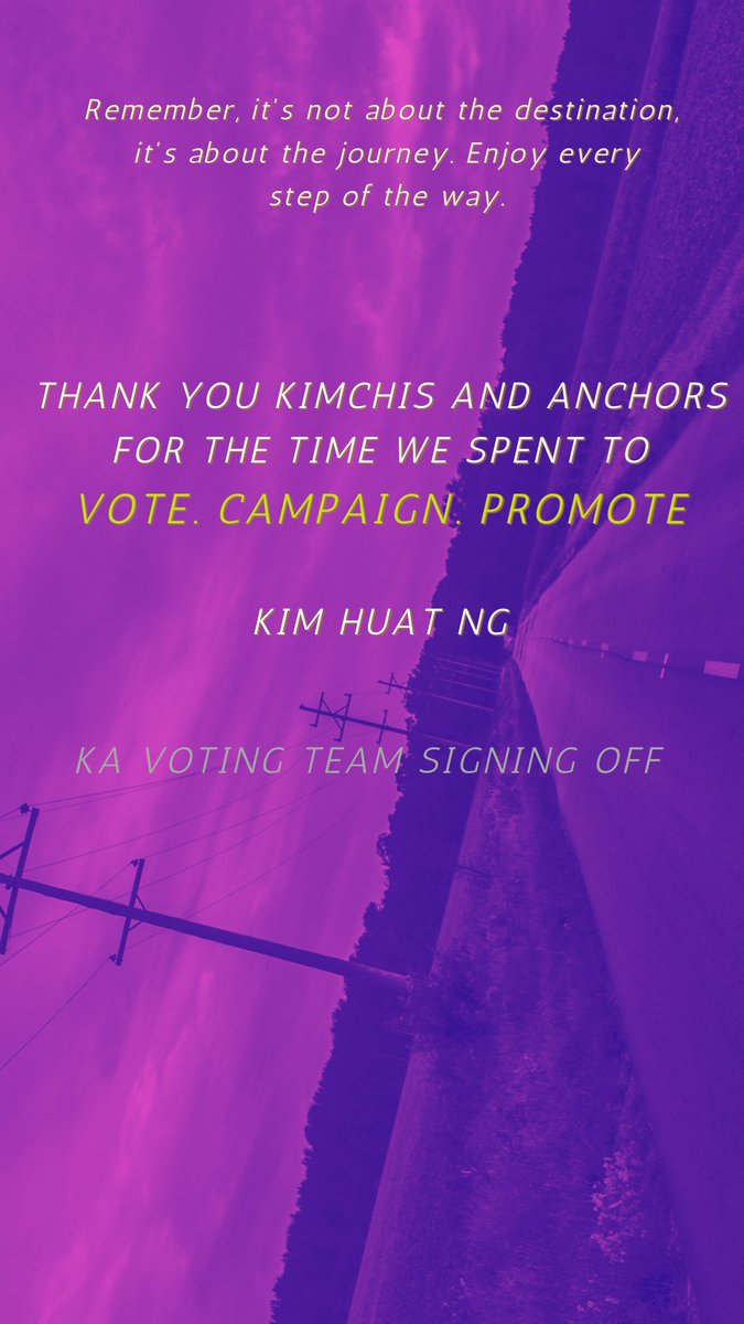 KAVotingTeam's tweet image. Thank you everyone for keeping the flame and fight 😊🫡

For one last time, thank you Kim Huat Ng and good luck on your journey. 🐱

#signingOff #KimchisArmyVotingTeam