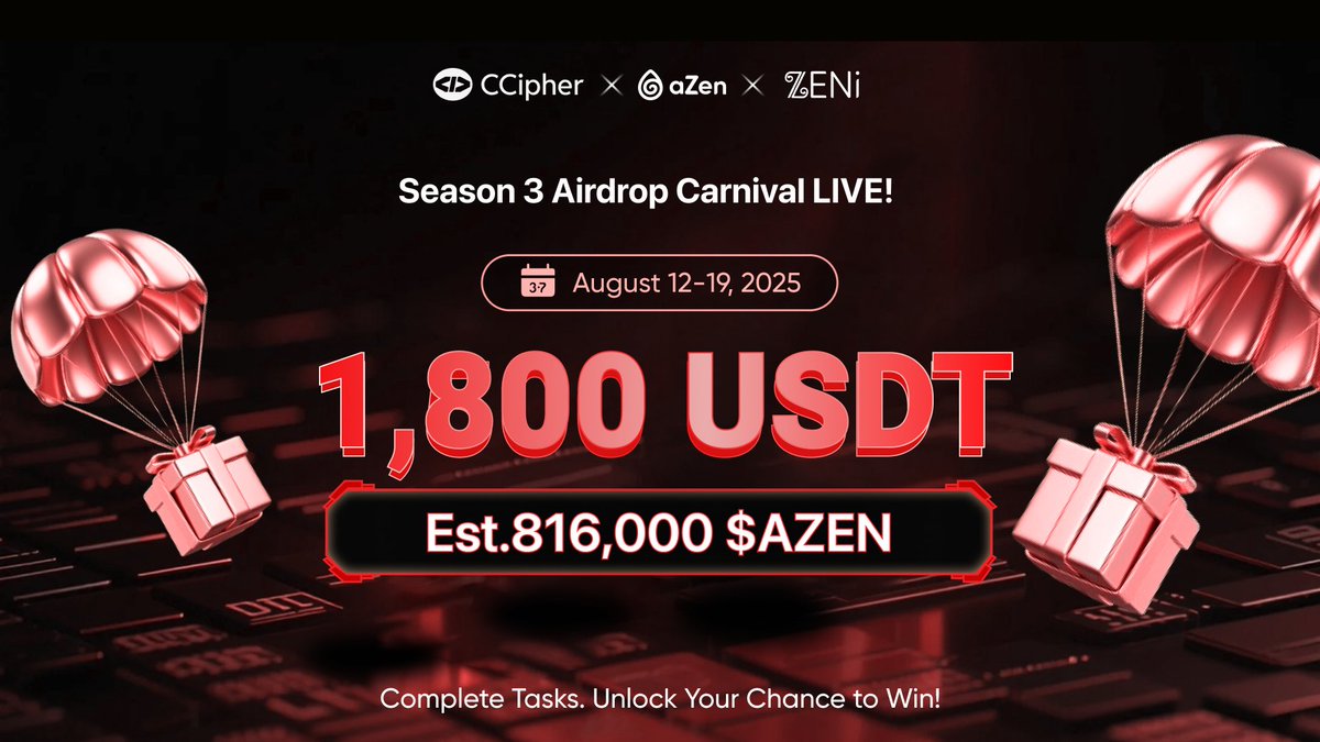 ππ¨π¬π¦π’π ππ’π©π‘ππ« (@cosmiccipher_1) on Twitter photo βͺοΈ Cosmic Cipher Γ aZen Summer Airdrop Carnival S3!
π° Prize pool: 1,800 $USDT Est. 816,000 $AZEN
π
Hurry! Aug 12β19, 2025
Claim in 3 Steps:
1οΌFollow <a href="/CosmicCipher_1/">ππ¨π¬π¦π’π ππ’π©π‘ππ«</a> | <a href="/azen_protocol/">aZen</a> | <a href="/ZENi_io/">ZENi</a>
2οΌJoin DCοΌdiscord.com/invite/eZrgpGSβ¦
3οΌDrop your "aZen Hub ID" + Telegram βͺοΈ Cosmic Cipher Γ aZen Summer Airdrop Carnival S3!
π° Prize pool: 1,800 $USDT Est. 816,000 $AZEN
π
Hurry! Aug 12β19, 2025
Claim in 3 Steps:
1οΌFollow <a href="/CosmicCipher_1/">ππ¨π¬π¦π’π ππ’π©π‘ππ«</a> | <a href="/azen_protocol/">aZen</a> | <a href="/ZENi_io/">ZENi</a>
2οΌJoin DCοΌdiscord.com/invite/eZrgpGSβ¦
3οΌDrop your "aZen Hub ID" + Telegram