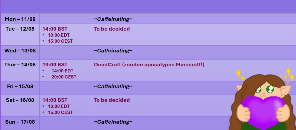 Here is the stream schedule for this week! ^.^ Mwehehehehe