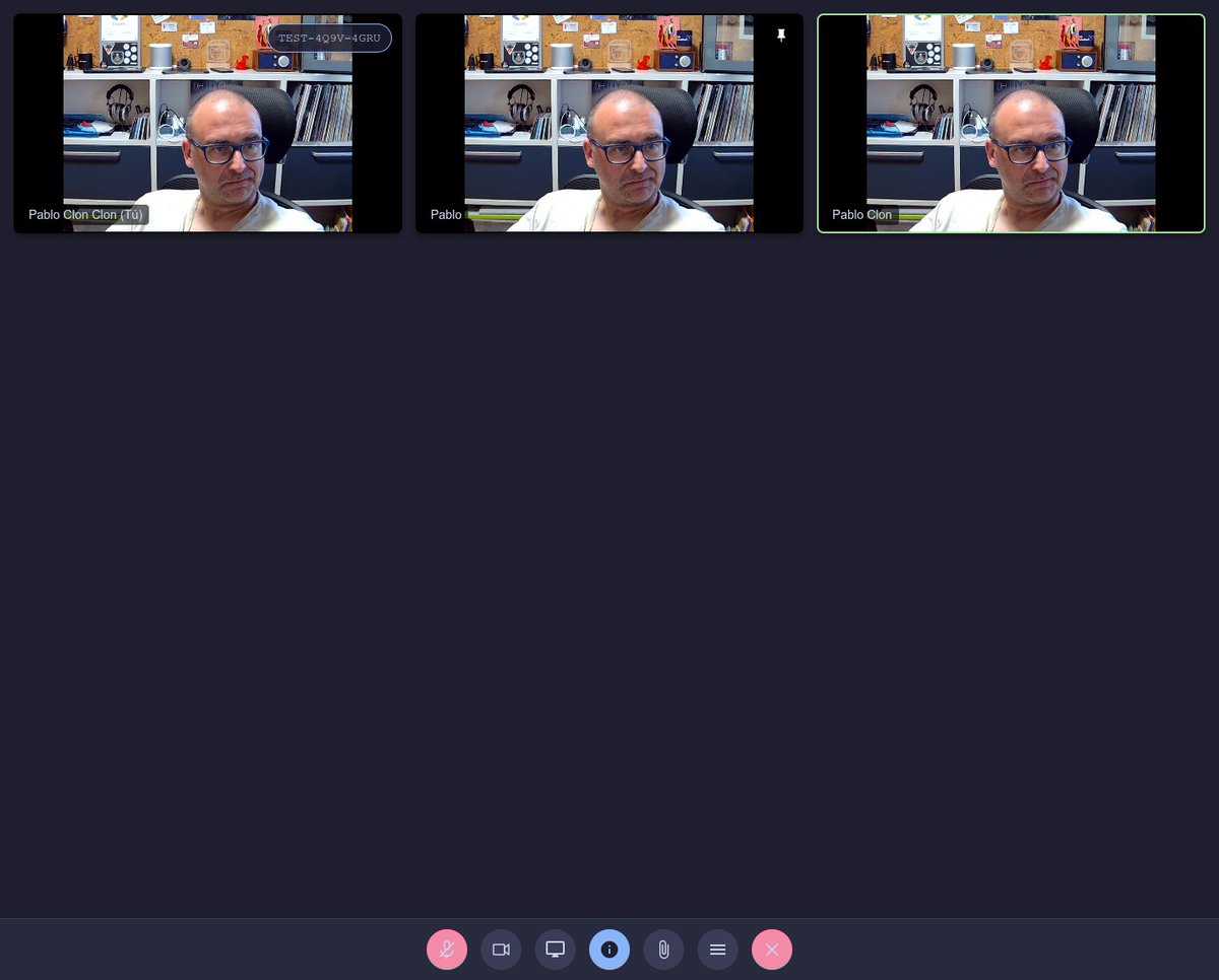 pfelipm's tweet photo. No me puedo creer que #PeerMeet esté casi terminado. Le acabo de añadir:
■ Hablante destacado
■ Fijar flujo de vídeo
■ Tira de miniaturas
■ Control de relación de aspecto al compartir pantalla
■ Cancelación de eco, supresión de ruido y control automático de ganancia.
🔜 https://t.co/9Mk6tt7dly