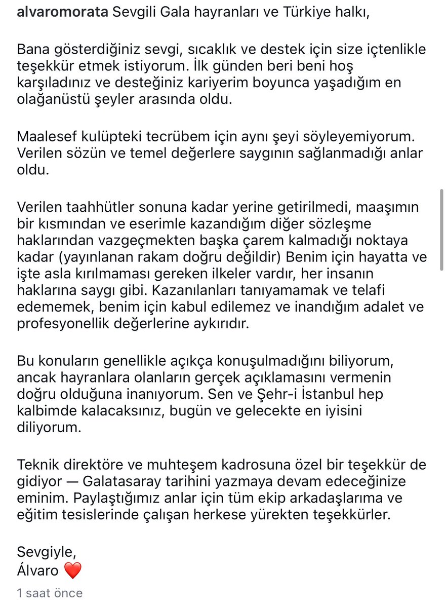 YİNE GALATASARAY YİNE USULSÜZLÜK!

Alvaro Morata: “Maaşımın bir kısmından ve sözleşme haklarımdan vazgeçmek zorunda kaldım. Açıklanan rakam doğru değildir.”

Yok mu şerefli bir savcı paçasından suç akan bu kulübün kapısına kilit vursun.