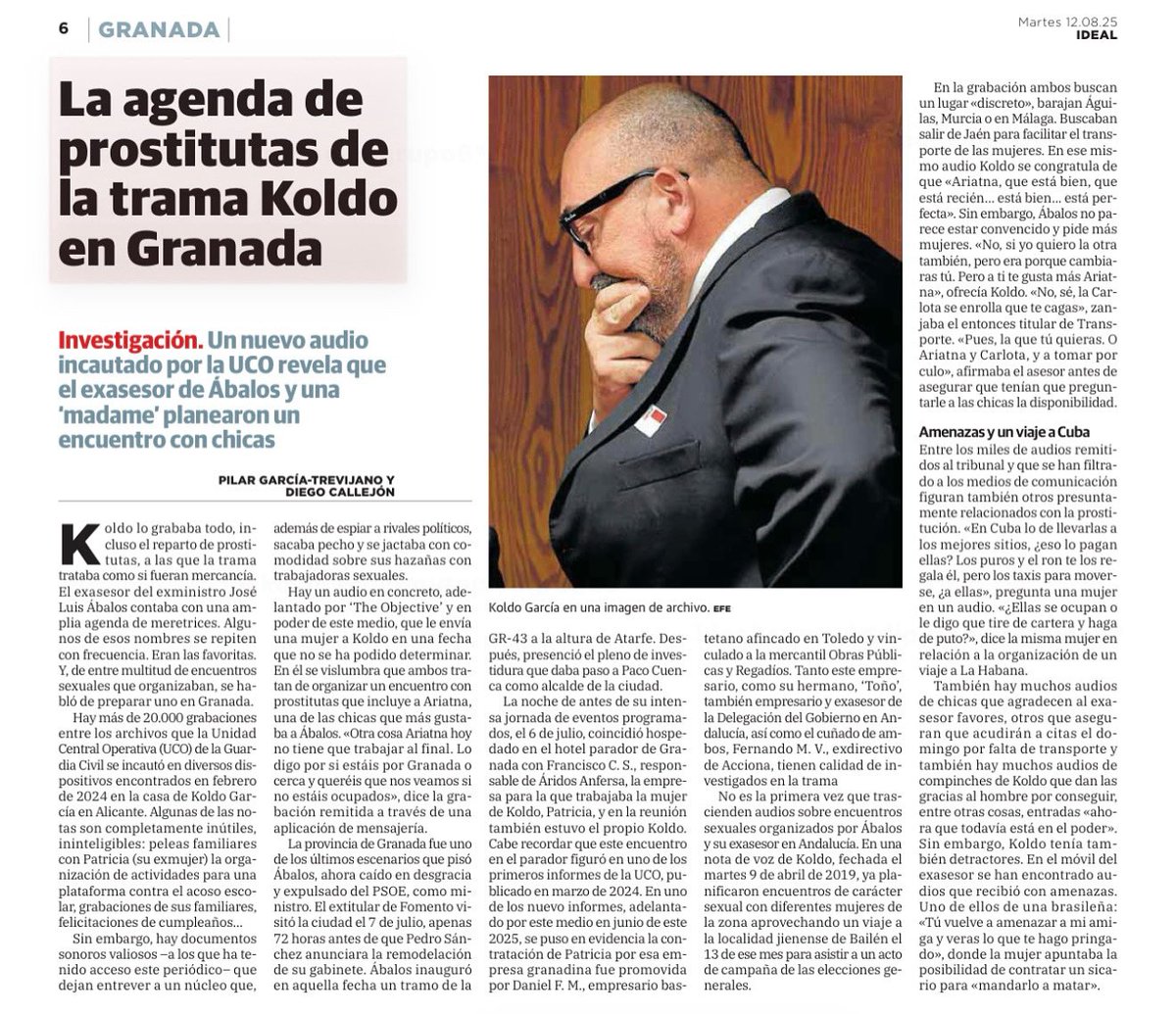 ❌Mientras el PSOE lleva meses negando la vinculación del caso Koldo con Granada… la investigación dice otra cosa

👉Seguimos esperando respuestas 

⁉️¿Qué pasó en el Parador de Granada la noche previa a la investidura de Paco Cuenca? 

⁉️¿Fue la última gran fiesta del ministro?