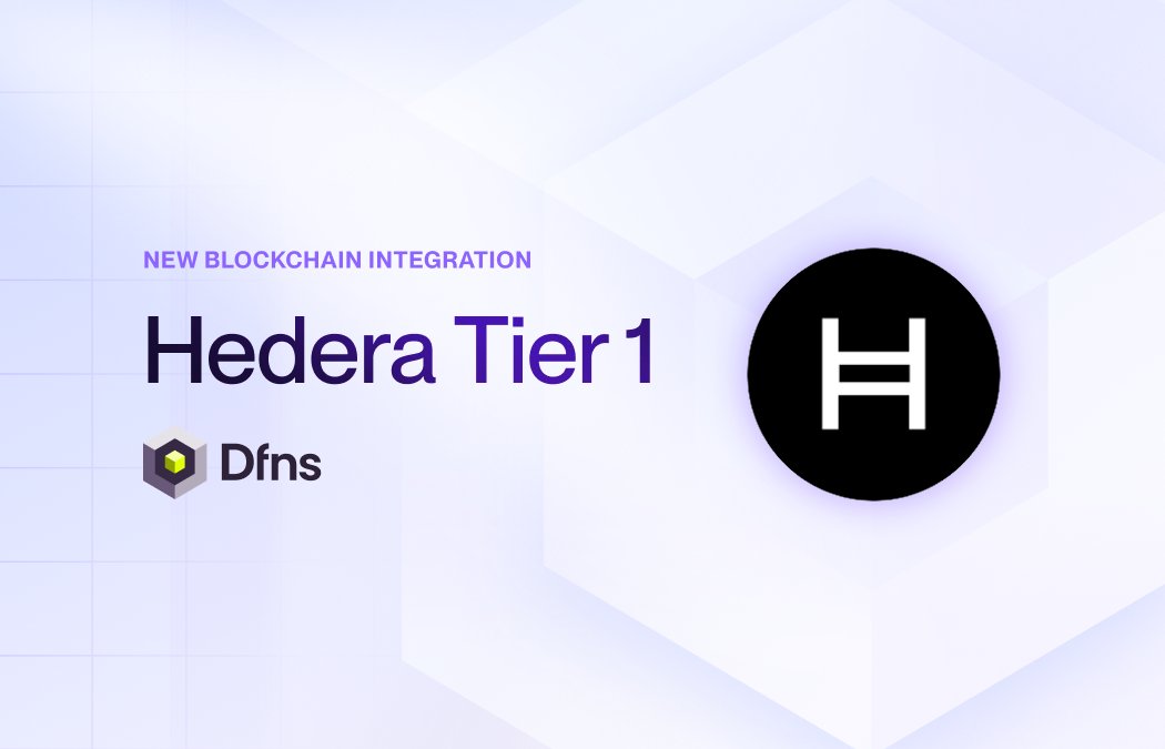 🆕 <a href="/hedera/">Hedera</a> is now live as a Tier-1 blockchain on <a href="/dfnsHQ/">Dfns</a> ✔️

Developers and institutions can now use Dfns to create Hedera wallets, manage HBAR and Hedera-native tokens, send and receive transfers, and access our full multichain wallet feature set.

Why Hedera:
♻️ Built on