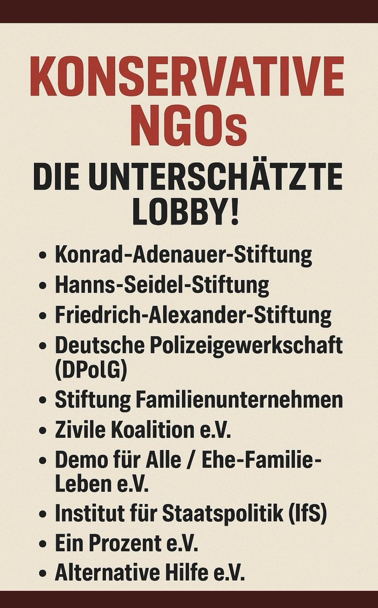 Apropos 551 Fragen:

Der rechte Rand in #Deutschland fordert für vermeintlich linke und grüne NGOs täglich den Entzug der Gemeinnützigkeit und Zuwendung staatlicher Gelder.

Höchste Zeit mal rechte und konservative NGOs und Lobbyorganisationen unter die Lupe zu nehmen. 

Oder?🤔