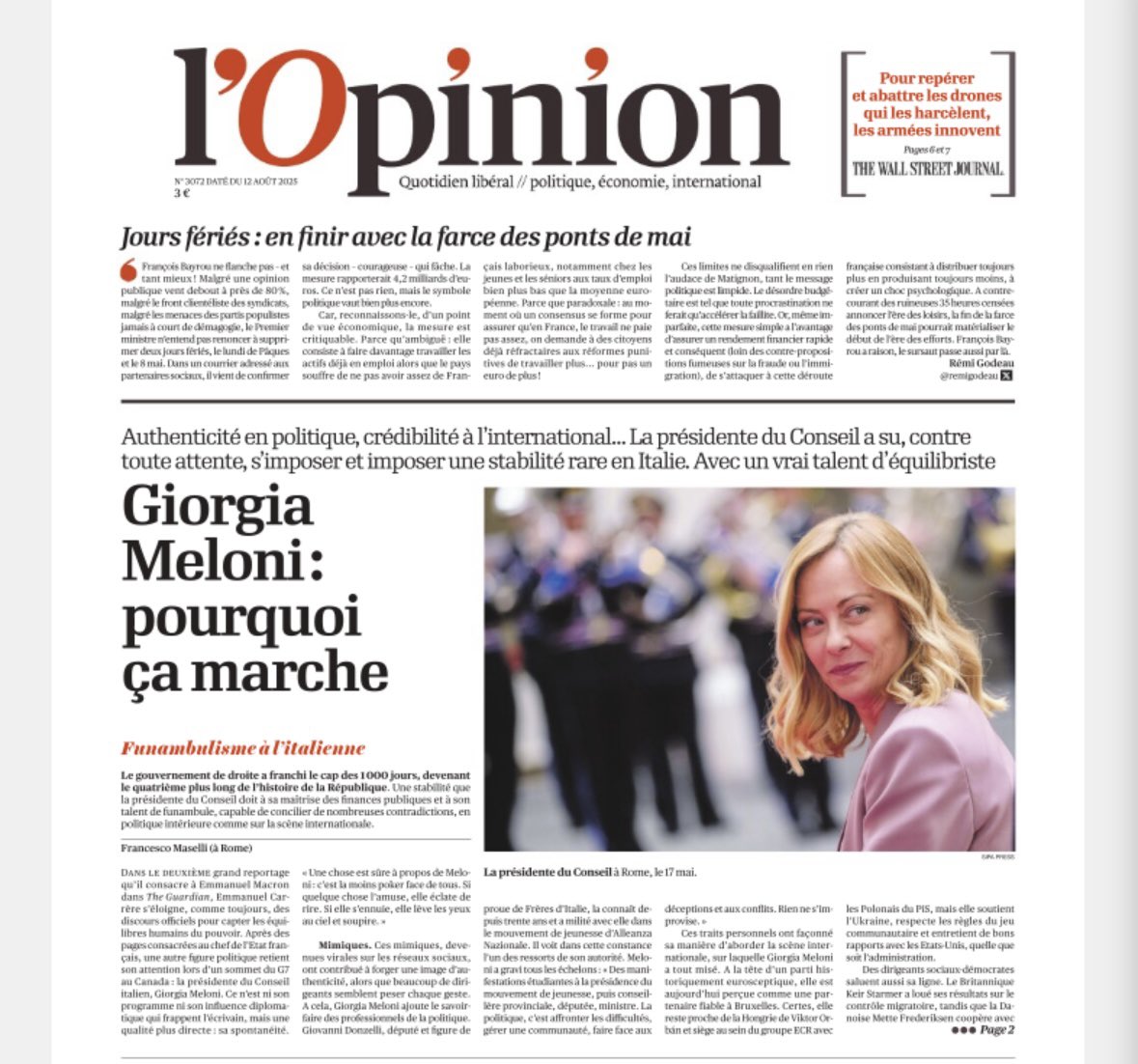 Pourquoi, après trois ans, Giorgia Meloni reste-t-elle populaire en Italie et perçue comme une alliée fiable à l’international ?
Notre Une du jour <a href="/lopinion_fr/">l'Opinion</a> décrypte les clés d’une stabilité rare pour la politique italienne 
👉 lopinion.fr/international/…