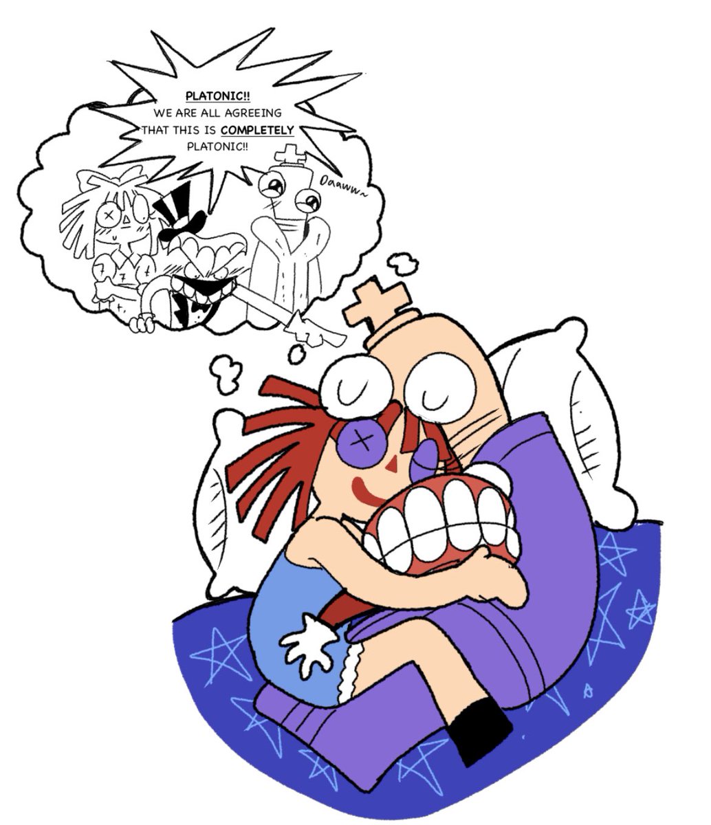 So I kinda like this idea (they accidentally curled in this position in their sleep)

#TADC #TheAmazingDigitalCircus #Kinger #Ragatha #Caine