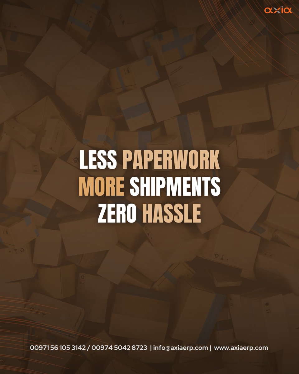 axiaerpsolution's tweet image. 📦 Less Paperwork. More Shipments. Zero Hassle.
Axia ERP helps you focus on what matters — faster shipments, smoother workflows, and stress-free logistics.
Efficiency delivered, every step of the way.
#AxiaERP #SmartLogistics #LessPaperwork #MoreEfficiency #ShippingSolutions