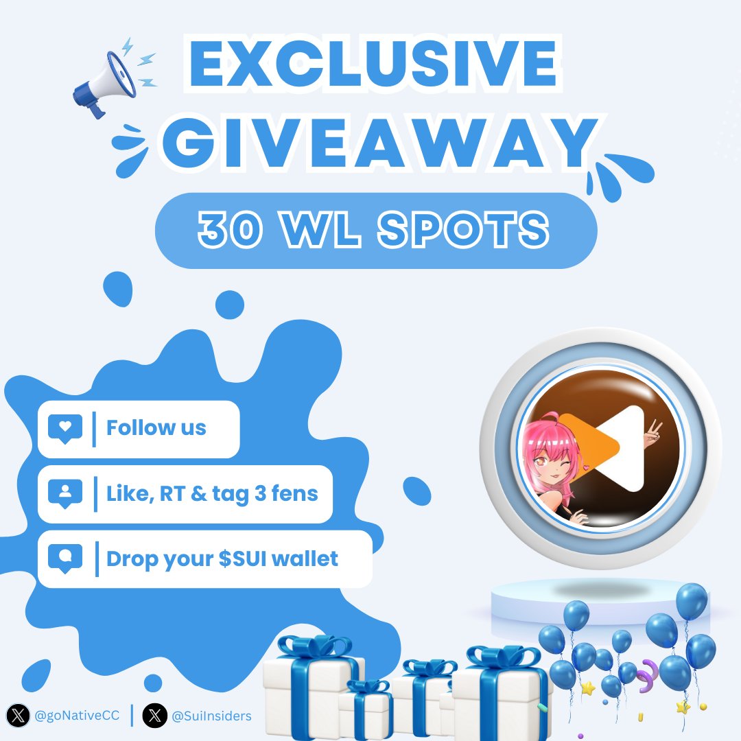 Sui Insiders💧 (@suiinsiders) on Twitter photo GIVEAWAY CAMPAIGN 🪂
@gonativeCC is launching the BTCFi Beelievers NFT this month. 30 special WL spots will be given to our community!🎉
1⃣ Follow us <a href="/goNativeCC/">Native | Bitcoin Yield Hub🐝 「🦑」</a> & <a href="/SuiInsiders/">Sui Insiders💧</a>
2⃣ Like, RT, and tag 3 fens
3⃣ Drop your Sui wallet address👇
📅 48 hours!
#Sui #SuiNetwork GIVEAWAY CAMPAIGN 🪂
@gonativeCC is launching the BTCFi Beelievers NFT this month. 30 special WL spots will be given to our community!🎉
1⃣ Follow us <a href="/goNativeCC/">Native | Bitcoin Yield Hub🐝 「🦑」</a> & <a href="/SuiInsiders/">Sui Insiders💧</a>
2⃣ Like, RT, and tag 3 fens
3⃣ Drop your Sui wallet address👇
📅 48 hours!
#Sui #SuiNetwork