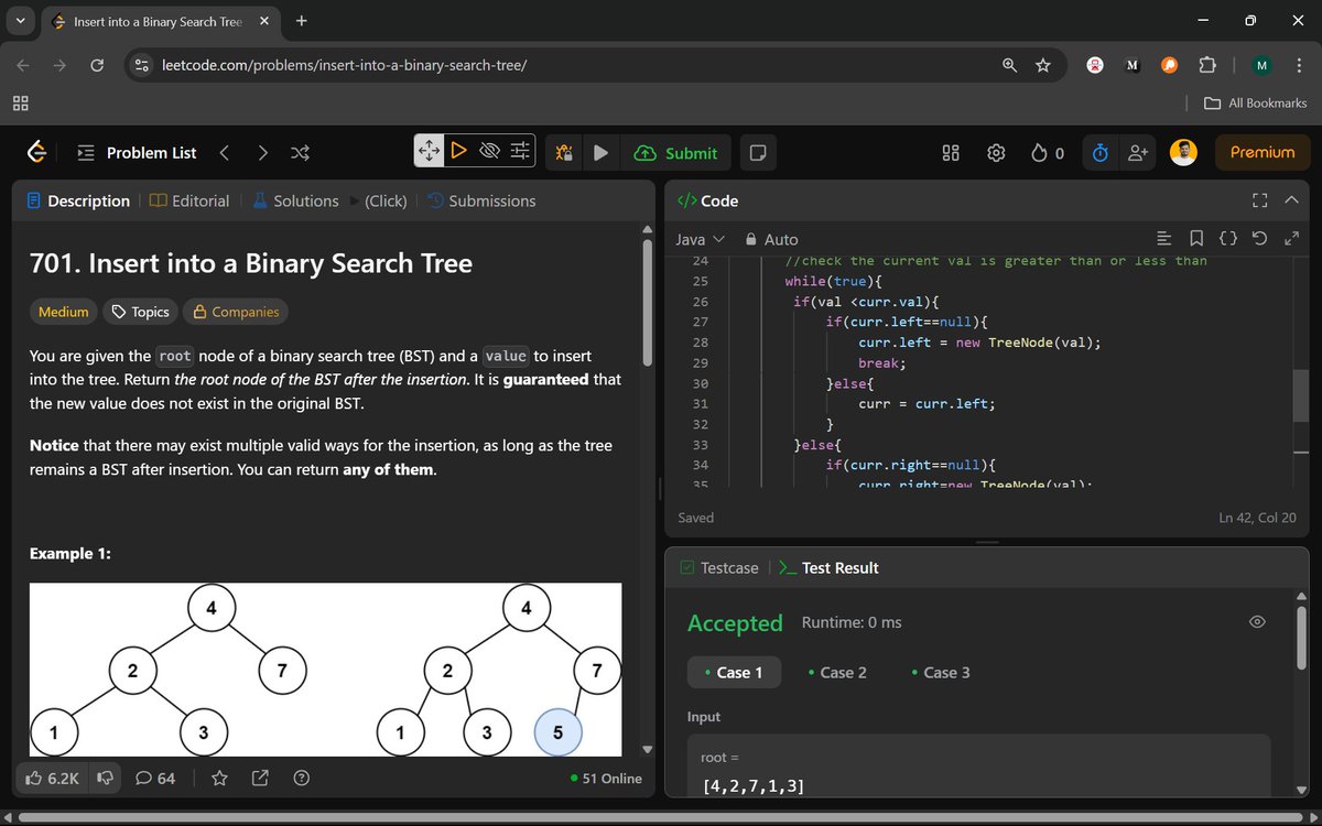 Manohar2909's tweet image. 🚀 Day 73 of #100DaysOfCodingChallenge
701. Insert into a Binary Search Tree
230. Kth Smallest Element in a BST
#Day73 #BinarySearchTree #DSA #JavaCoding #LeetCode #CodingInterviewPrep #JavaDeveloper #SoftwareEngineerLife #ProgrammerMindset #TechCareers #ProblemSolvingSkill