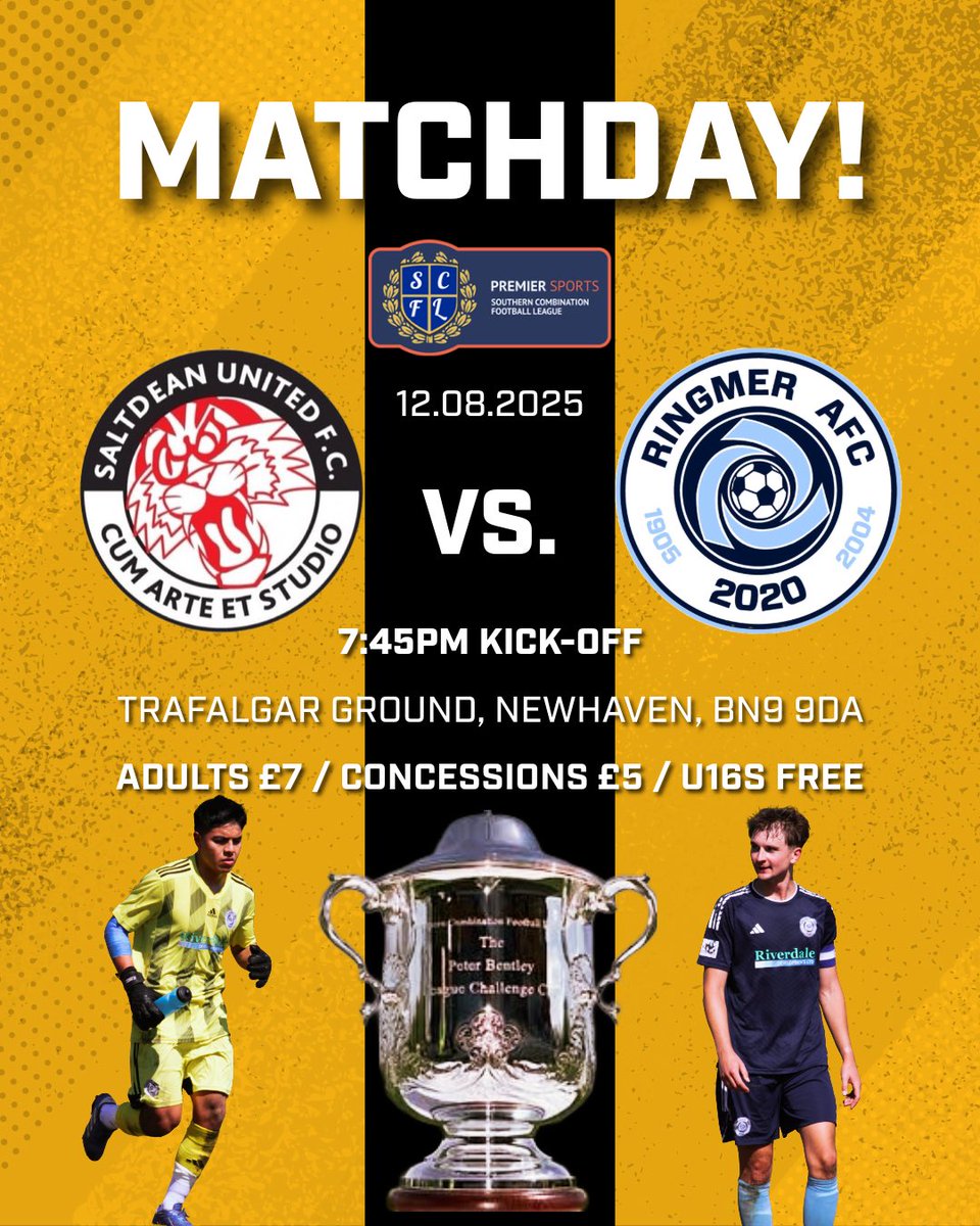 RingmerAFC's tweet photo. It’s @TheSCFL Peter Bentley Cup MATCHDAY! 🏆

We head to Newhaven’s Trafalgar Ground to face @Saltdeanfc in our debut appearance in the competition.

Let’s get underway! 🤩

⏰ 7:45PM KO
🎟️ £7 Adults, £5 Concessions, U16s FREE
🍔 Food & Drink Available

#COYB🔵 #Ringmer