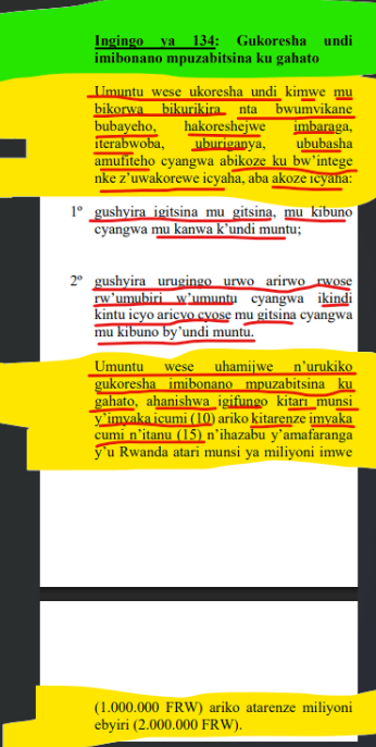 UncleGobby's tweet photo. DORE UKO ICYAHA CYA RAPE GIHANWA MU MATEGEKO ATEGANYA IBYAHA N'IBIHANO MU RWANDA #CP2018:
Icyaha cya #RAPE gikorwa hifashishijwe impamvu zikurikira;
1. imbaraga
2. iterabwoba
3. uburiganya
4. ububasha afite kuri victim
5. gufatirana victim kubw'intege nke ze https://t.co/kr3J4JSw0s