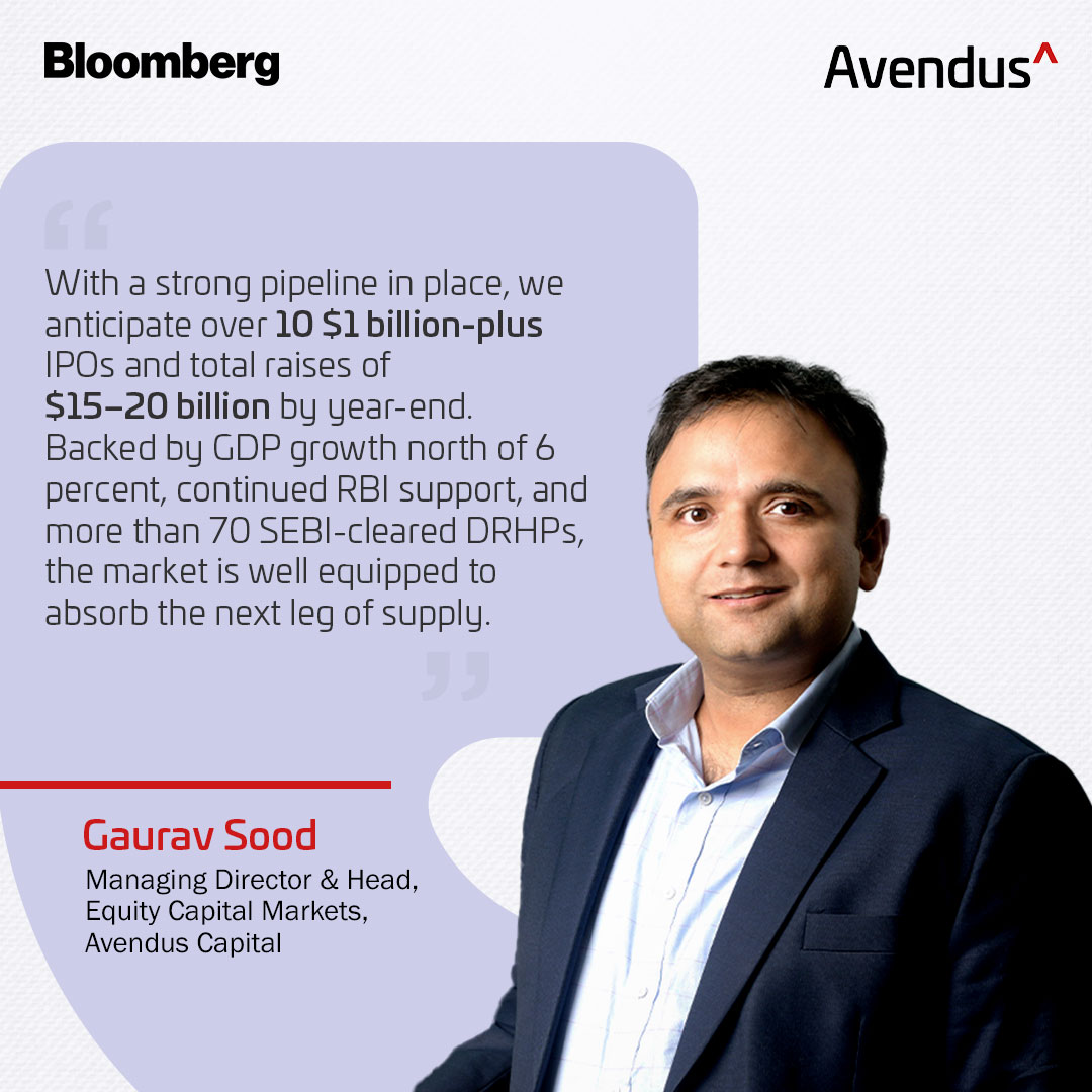 India’s IPO engine is looking promising. Gaurav Sood, MD &amp; Head, ECM, Avendus Capital tells <a href="/Bloomberg/">Bloomberg</a> what’s fuelling the momentum and why he sees over 10 USD 1 billion plus IPOs by year-end. Read here👉tinyurl.com/5fyc4dxk

#IPO #EquityCapitalMarkets #MarketOutlook #ECM
