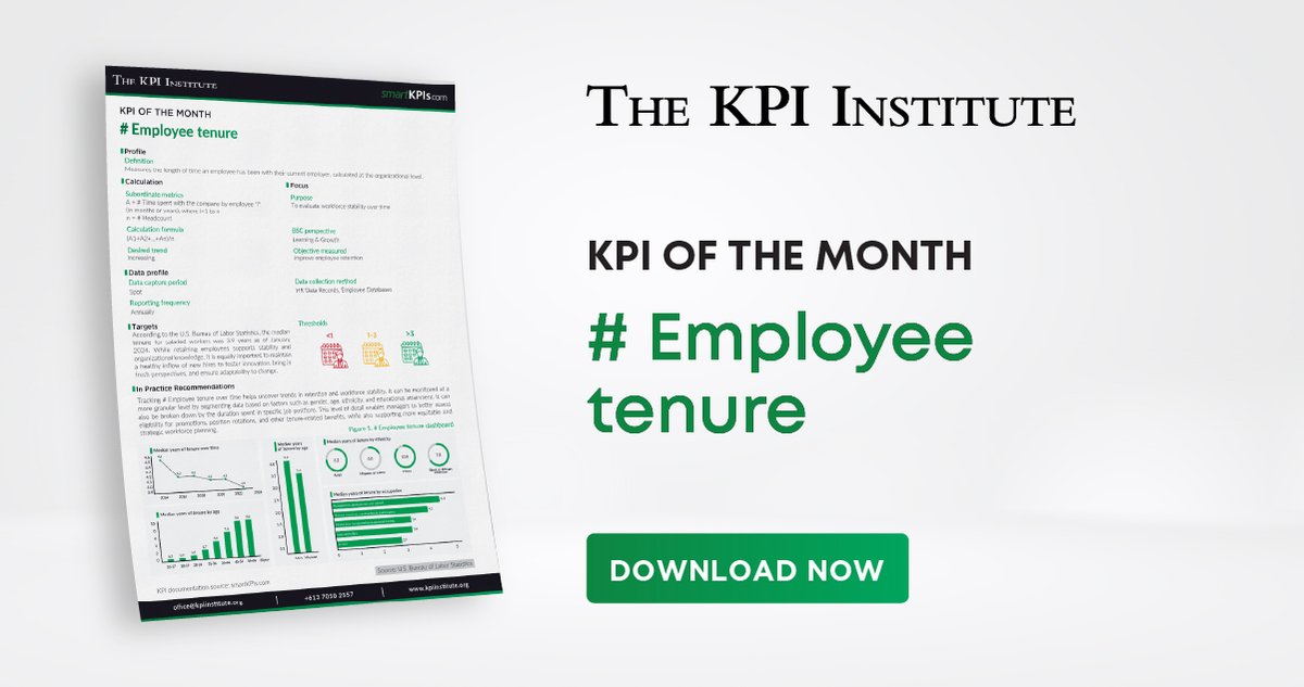 Employee tenure is a strategic indicator of organizational stability, culture strength, and leadership effectiveness.

Download now: 
bit.ly/employee-tenure
#TheKPIInstitute #TKI #KPI #EmployeeTenure #KPIoM #Leadership #TalentRetention