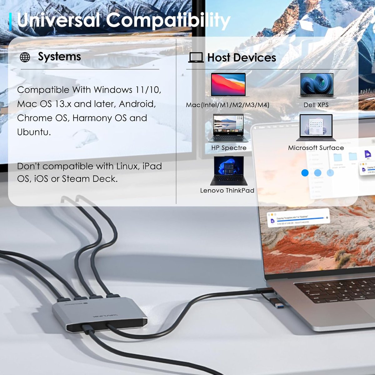WavlinkOfficial's tweet image. 🚀1 #Adapter,4 Displays!The #WAVLINK Quad #Monitor Adapter works with #M1/#M2/#M3/#M4 #Macs—two 4K@30Hz + two 1080p@60Hz! #MacTech #MultiMonitor #4K #Productivity #Coding #DayTrading #MacBookPro #TechGadgets #USB4 #Thunderbolt #WorkFromHome #Developer #Finance #Design #RemoteWork