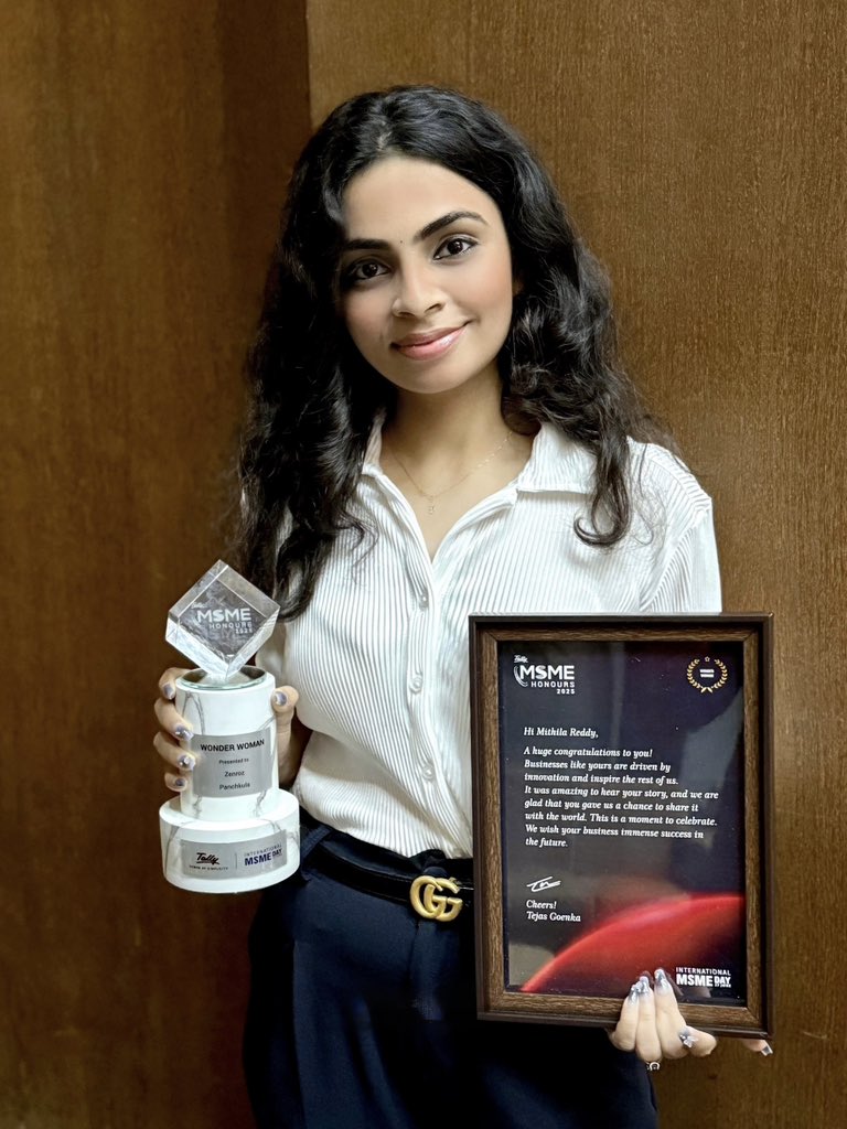 ZenrozExclusive's tweet photo. She’s Not Just Our #WonderWoman, She’s India’s.
Our Co-Founder &amp; Director, @Mithilareddy8, has been honoured as Wonder Woman at the @TallySolutions MSME Honors 2025, in partnership with @KotakBankLtd, and with media partners @htTweets &amp; @livemint.
#MSMEHonors2025 #WomenInBusiness https://t.co/5D3y0AE9TY