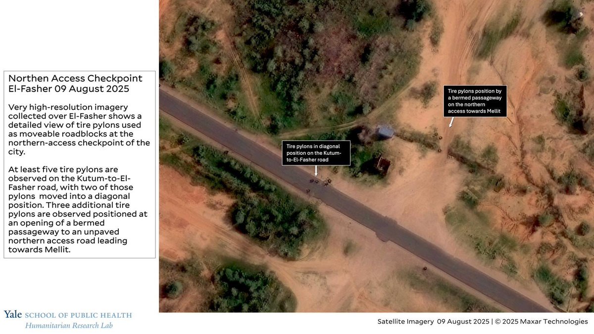 Ayin Network - شبكة عاين (@ayinsudan) on Twitter photo 🚨 <a href="/HRL_YaleSPH/">Humanitarian Research Lab (HRL) at YSPH</a> Confirms RSF’s alleged massacre at Abu Shouk IDP Camp via satellite imagery showing vehicles at the scene. Reports say RSF is also blocking escape routes out of El-Fasher. #Sudan #Darfur #Ayin
#KeepEyesOnSudan 🚨 <a href="/HRL_YaleSPH/">Humanitarian Research Lab (HRL) at YSPH</a> Confirms RSF’s alleged massacre at Abu Shouk IDP Camp via satellite imagery showing vehicles at the scene. Reports say RSF is also blocking escape routes out of El-Fasher. #Sudan #Darfur #Ayin
#KeepEyesOnSudan