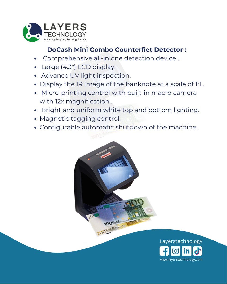 Layers_Tech's tweet image. Keep your cash secure with advanced counterfeit detection in our cash handling machines. Protect your business from losses and improve accuracy.
#CounterfeitDetection #CashSecurity #BusinessProtection #InnovativeTech