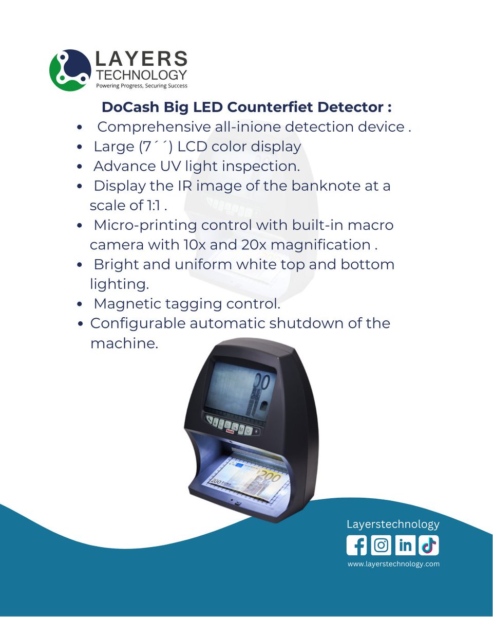 Layers_Tech's tweet image. Keep your cash secure with advanced counterfeit detection in our cash handling machines. Protect your business from losses and improve accuracy.
#CounterfeitDetection #CashSecurity #BusinessProtection #InnovativeTech