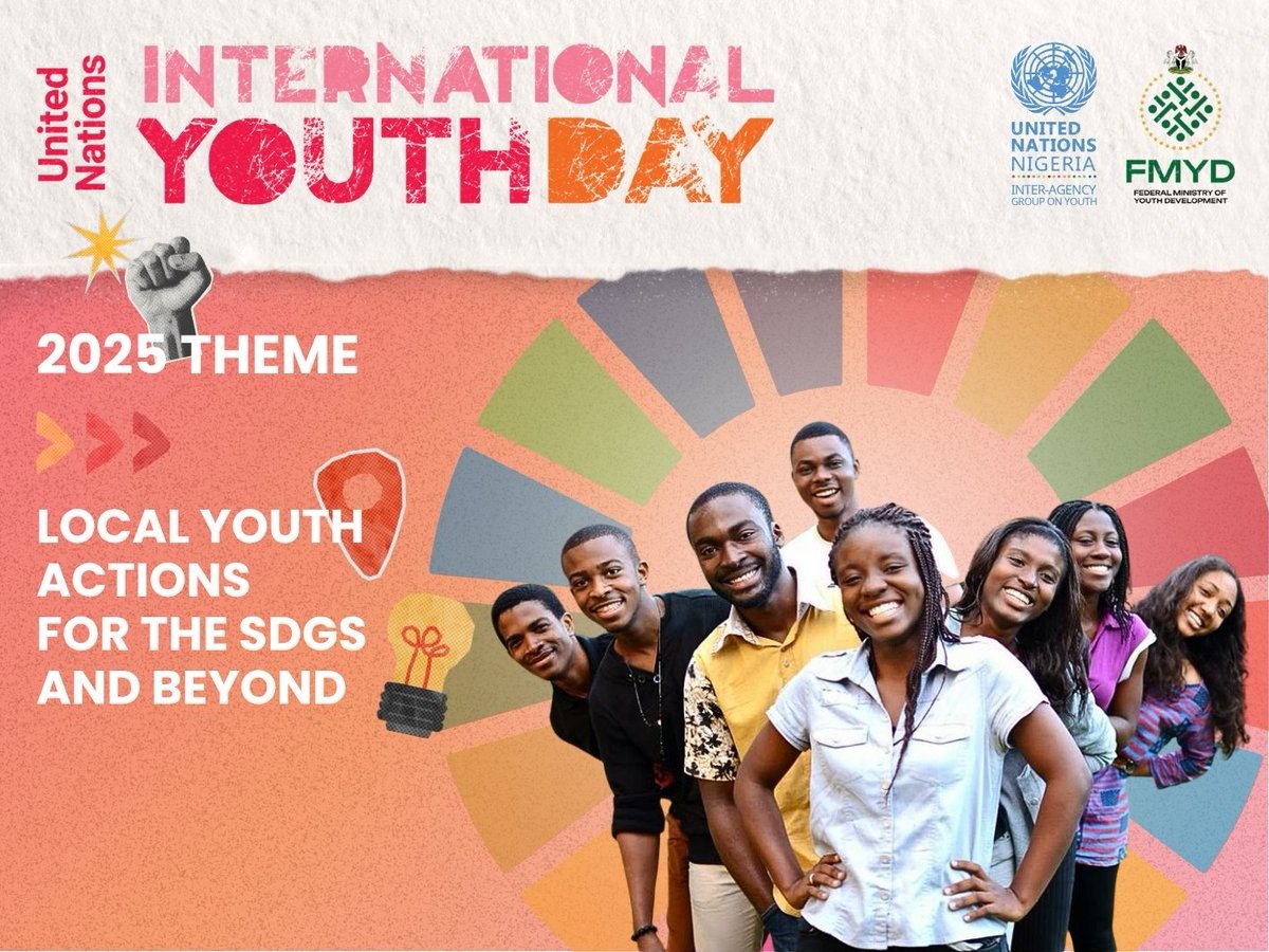 UN_Nigeria's tweet photo. Today is #InternationalYouthDay!
We recognize youth challenges, celebrate their impact, and promote their role in shaping the future. 🌍
Join us in celebrating Nigerian youth—a dynamic force for change, driving progress and transformation.
#LocalizingtheSDGs
#IYD2025 https://t.co/QLJx07Slx6