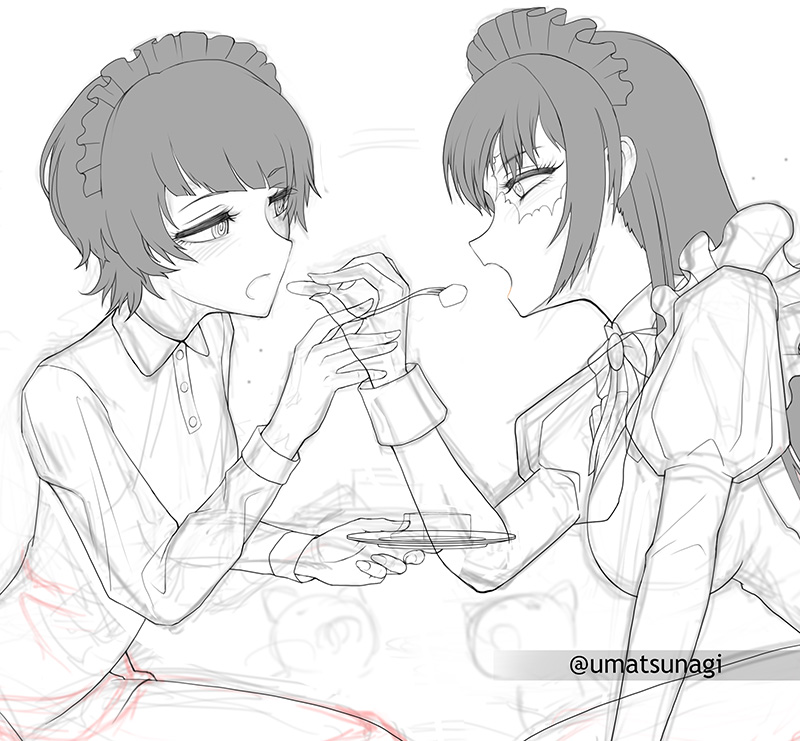 最強のメイドさん２人。描き始めました