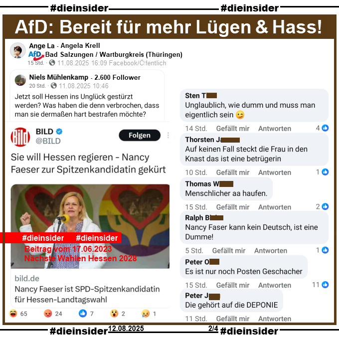 Die_Insider's tweet photo. #AfDer wie Angela #Krell aus #Thüringen geht es nicht um Informationen, sondern nur um Hass & Hetze!
#LautGegenNazis #NiemalsAfD #AfDVerbotSofort
#Wartburgkreis #BadSalzungen
#GemeinsamGegenHass #DieInsider https://t.co/q43g8dzELD