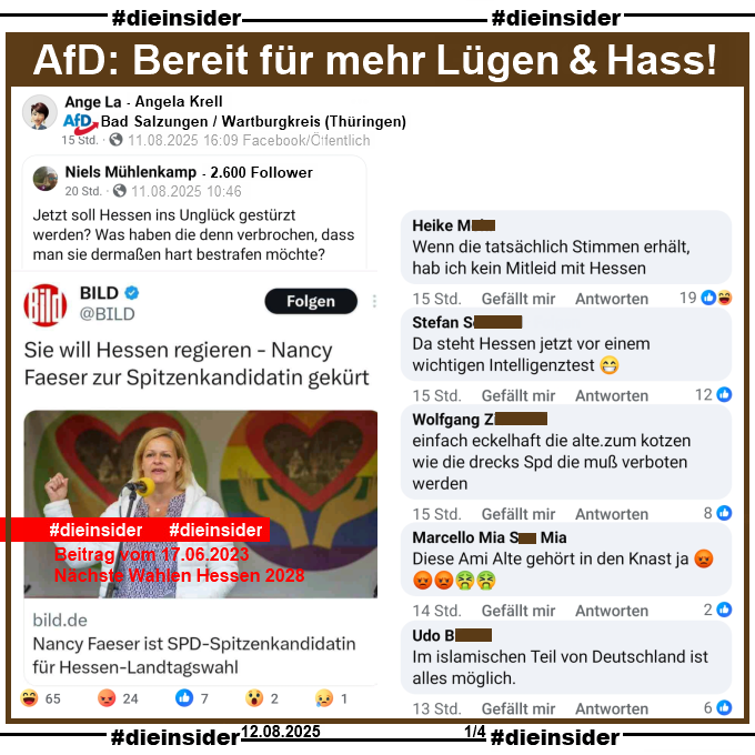 Die_Insider's tweet photo. #AfDer wie Angela #Krell aus #Thüringen geht es nicht um Informationen, sondern nur um Hass & Hetze!
#LautGegenNazis #NiemalsAfD #AfDVerbotSofort
#Wartburgkreis #BadSalzungen
#GemeinsamGegenHass #DieInsider https://t.co/q43g8dzELD