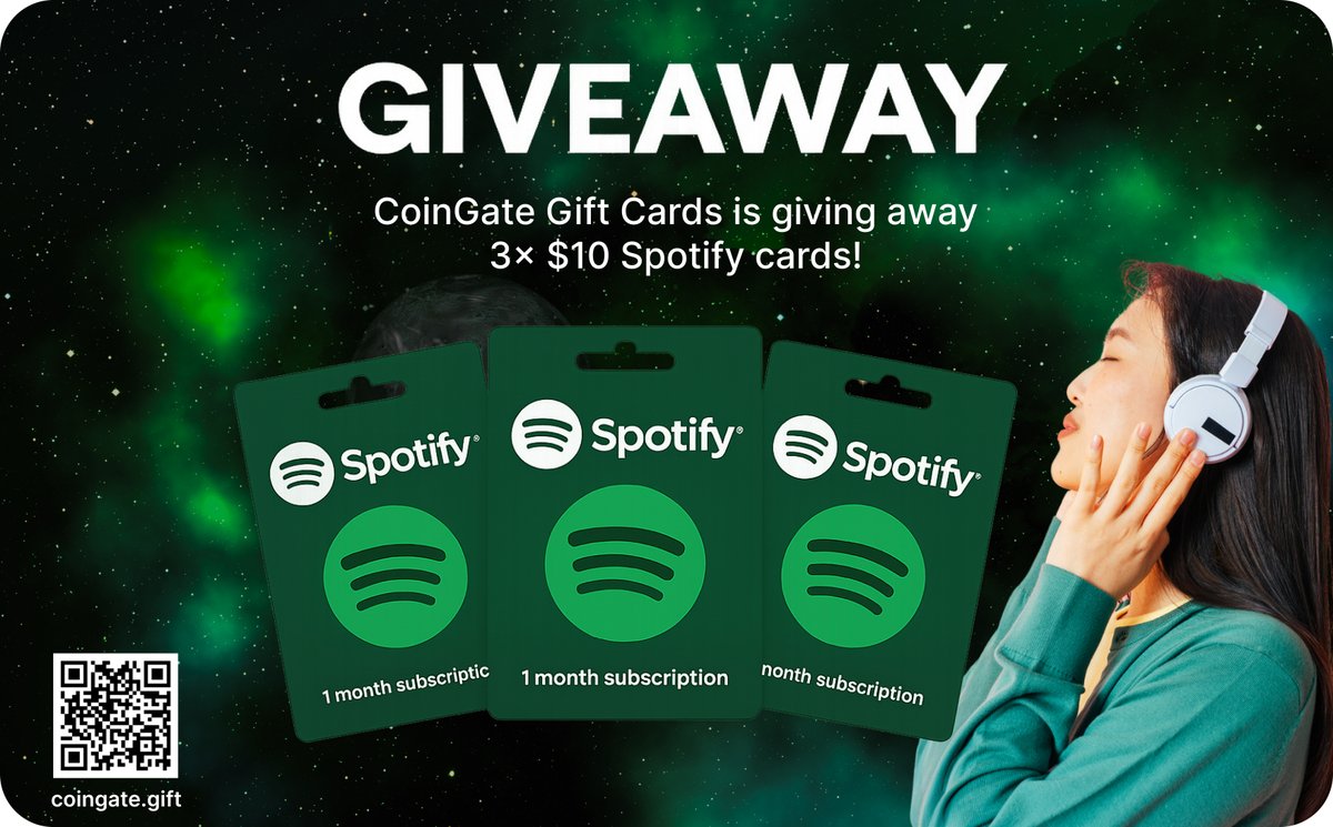 Win a FREE Spotify Subscription! 

How to enter:
1. Follow coingate_cards on Twitter
2. Like this post
3. Retweet 

Bonus Entry: Share this post on your socials &amp; drop a screenshot in the comments!

ENDS Aug 25 – 3 lucky winners will be announced in the comments!