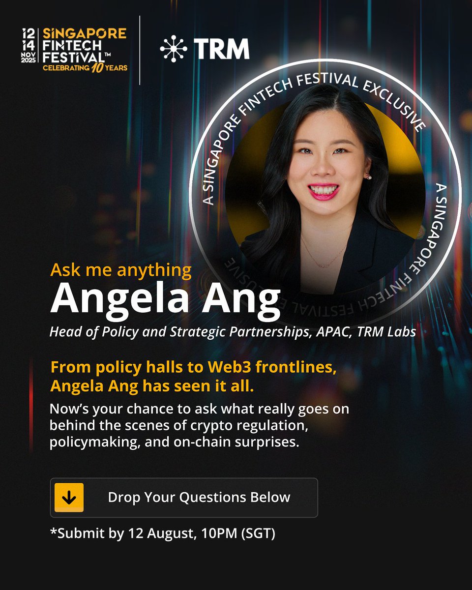 🎙️ AMA Alert: Ask Angela Ang anything! Dive behind the scenes of #crypto  policy and #Web3 innovation with Angela Ang from @trmlabs. Curious about  regulation challenges or blockchain trends? 👇 Leave your