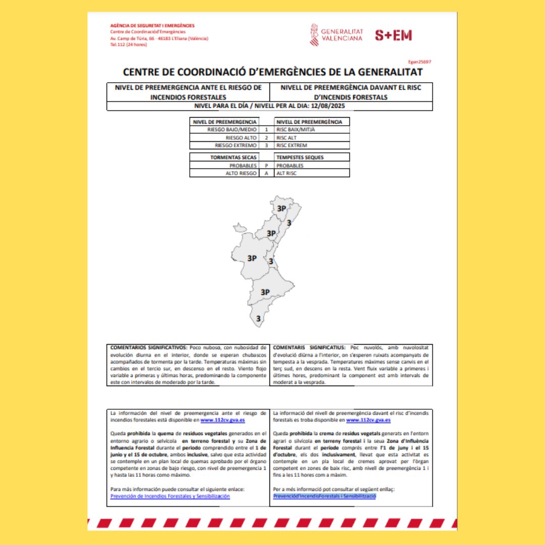 🔥 SEGUIM RISC EXTREM 🔴 D’INCENDIS 🔥
⚠️ Evita qualsevol activitat amb foc.
👀 Si veus fum o foc, telefona immediatament al 112.

🌿 Protegim el nostre entorn. La prudència és la millor defensa.

#StopAlfoc
