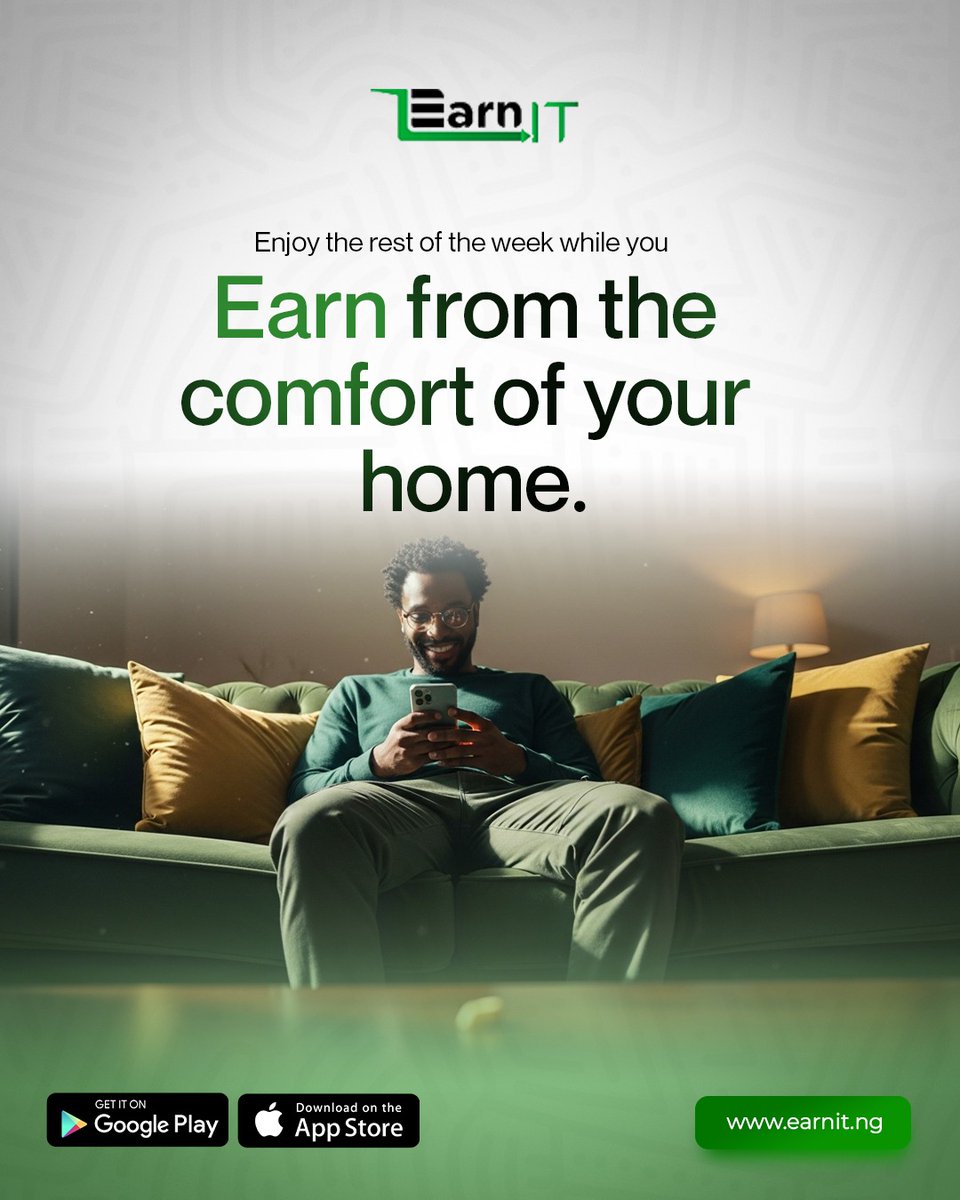 Earnit_ng's tweet photo. 💼💡 Turn your free time into income — all from the comfort of your home! 🏡✨

With **EarnIt**, making money is as simple as picking up your phone. Whether you’re relaxing on your couch, sipping coffee, or enjoying the weekend, you can earn securely . https://t.co/BHjgn7FLUK