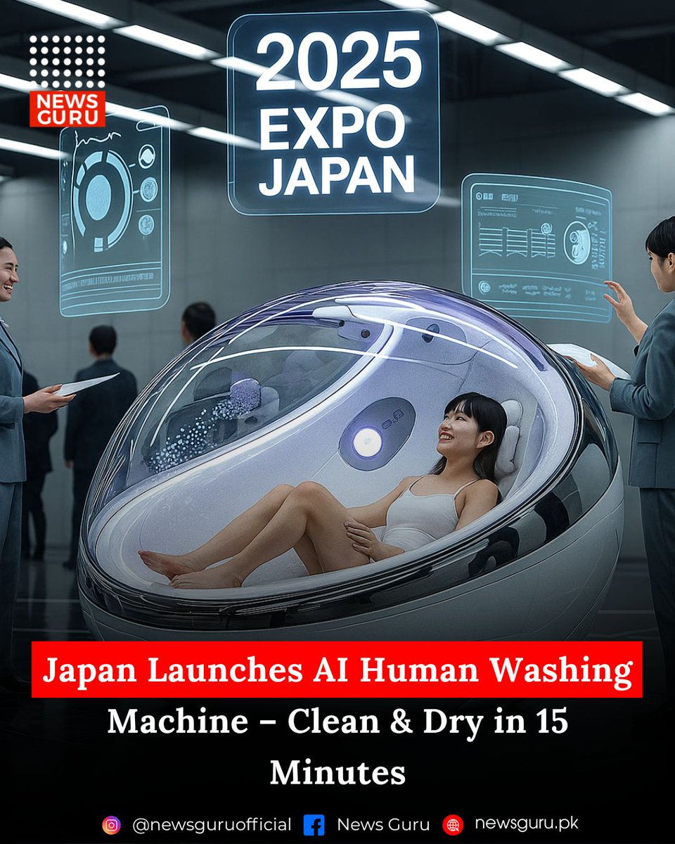 newsgurupk's tweet image. Japan Launches AI Human Washing Machine – Clean &amp;amp; Dry in 15 Minutes

Read more: newsguru.pk/technology/jap…

#NewsGuru #AIWashingMachine #MiraiNingenSentakuki #JapanInnovation #FuturisticTech #SmartHygiene
