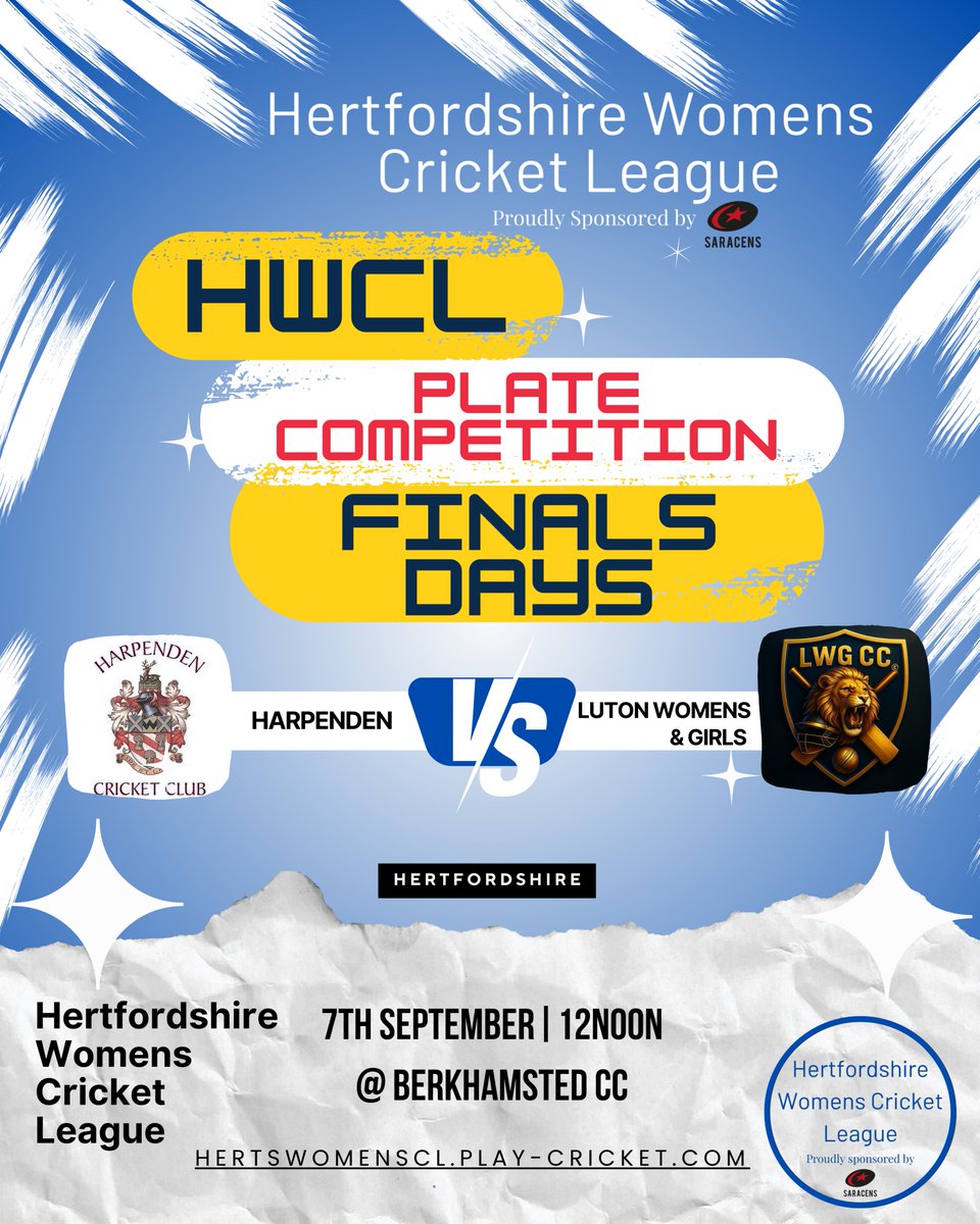 HertsWomensCL's tweet photo. Harpenden CC take on Luton Womens &amp; Girls CC in the Plate Competition Finals Day.

Follow them live via :

https://t.co/tZ3TWiZV1Q

Good luck to the teams!

#HWCL https://t.co/8SHTAZjX4C