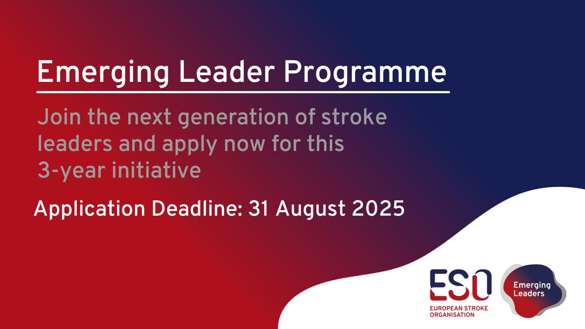 ESOstroke's tweet photo. 🚀 Still Open – Apply to ESO’s Emerging Leaders Programme! ESO is seeking the next generation of visionary leaders committed to advancing stroke prevention, treatment, and advocacy worldwide.

👉 Apply until 31 August: https://t.co/7Z2Z78e9Ha

#Stroke  #Neurology #StrokeTwitter https://t.co/ZrmUx2SQiQ