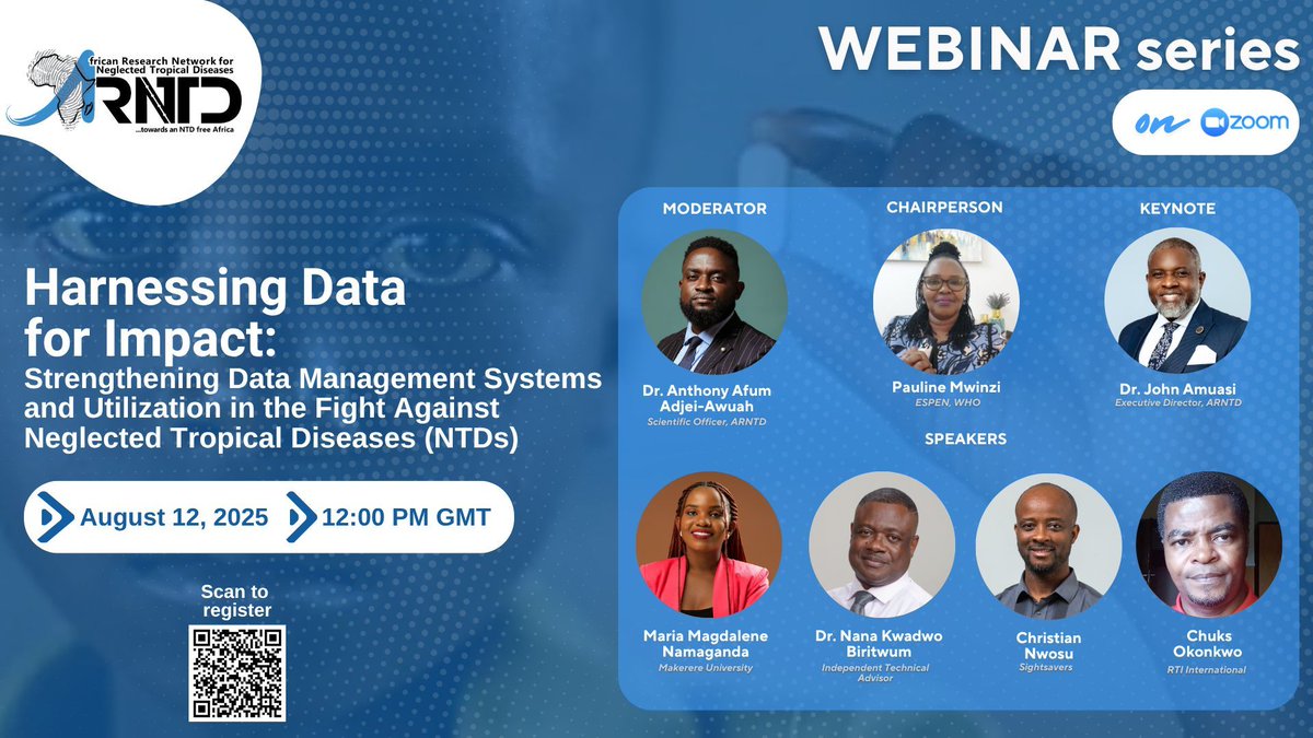 TODAY! <a href="/arntd_org/">ARNTD</a> webinar on Harnessing Data for Impact: Strengthening Data Management Systems and Utilization in the Fight Against Neglected Tropical Diseases (#BeatNTDs)
Date: Tuesday, August 12, 2025
Time: 12:00 PM GMT
Register: buff.ly/rwe39Ef