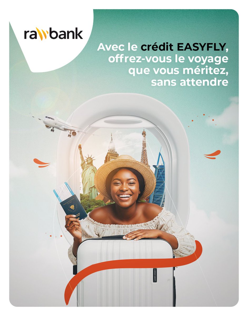 Rawbank_sa's tweet photo. #EASYFLY ✈️
Offrez à vos proches plus qu’un voyage : offrez-leur des moments inoubliables 🤩.
Avec Esyfly, vous pouvez financer vos vacances en toute sérénité, et créer des souvenirs qui resteront toute une vie.
📌 Crédit simple, rapide, et pensé pour les salariés comme vous.
Parce que les plus beaux cadeaux ne sont pas matériels, mais vécus ensemble.
Pour en savoir plus 👉 https://t.co/tHcqf0oKAB
#Rawbank #RDC #Audeladunbanque #Travel