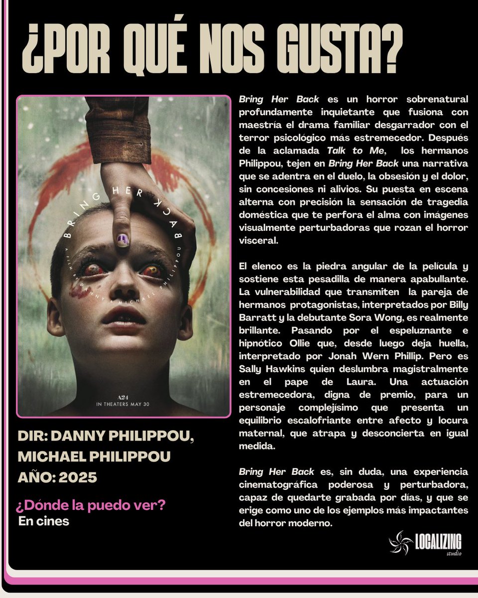 Localizing_St's tweet image. Un trío de actuaciones que eleva este horror psicológico a otra dimensión.
#AlmanaqueCinefilo #LocalizingStudio