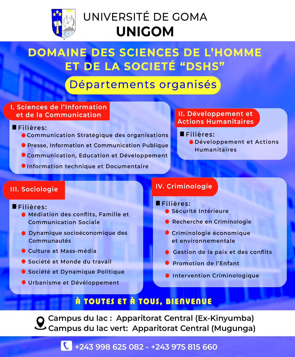 UNIVERSITE DE GOMA-UNIGOM (@unigom_rdc) on Twitter photo 🛑Le domaine des Sciences de l’Homme et de la Société de l’<a href="/Unigom_RDC/">UNIVERSITE DE GOMA-UNIGOM</a> a déjà ouvert ses portes pour les #inscriptions de l’année académique 2025-2026.
Hâtez-vous de venir vous inscrire et réalisez vos rêves avec nous.🥳
#UNIGOM #DHS #SIC #DAH #CRM #Sociologie 🛑Le domaine des Sciences de l’Homme et de la Société de l’<a href="/Unigom_RDC/">UNIVERSITE DE GOMA-UNIGOM</a> a déjà ouvert ses portes pour les #inscriptions de l’année académique 2025-2026.
Hâtez-vous de venir vous inscrire et réalisez vos rêves avec nous.🥳
#UNIGOM #DHS #SIC #DAH #CRM #Sociologie