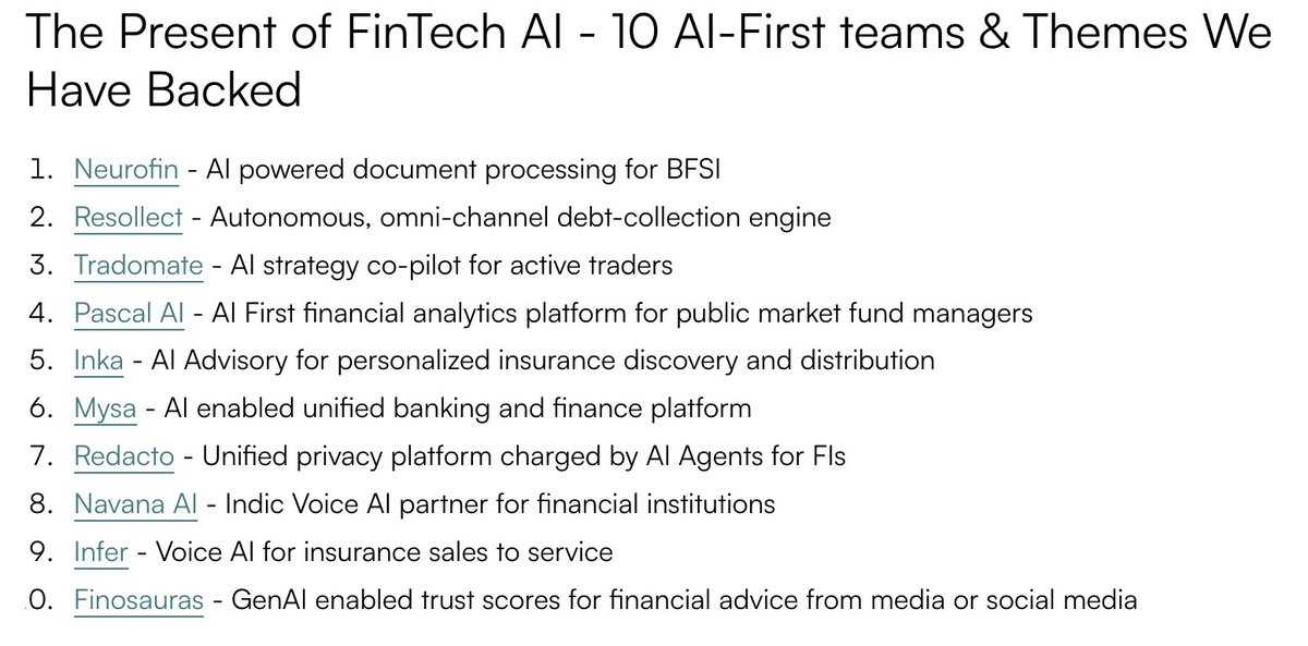 Nitin Sharma (@nitinsharma1) on Twitter photo Here are 10 AI-first teams & themes that we have backed in #fintech in the past year.
From document processing, voice AI, trust scoring and AI agents for privacy. There's a tsunami of opportunities in BFSI.
Read below for our <a href="/AntlerIndia/">Antler India</a> perspective.
Building an AI-first Here are 10 AI-first teams & themes that we have backed in #fintech in the past year.
From document processing, voice AI, trust scoring and AI agents for privacy. There's a tsunami of opportunities in BFSI.
Read below for our <a href="/AntlerIndia/">Antler India</a> perspective.
Building an AI-first