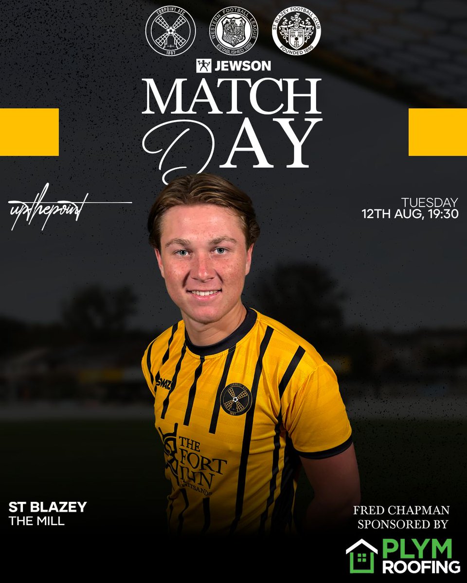 Torpoint AFC (@torpointafc) on Twitter photo 💛 | 𝐆𝐀𝐌𝐄 𝐃𝐀𝐘
This evening we welcome St Blazey to The Mill for a midweek derby under lights!
🎟️
£7 adults | £5 concessions | £1 U16s
⭐ | Freddie Chapman sponsored by Plym Roofing
plymroofing.co.uk
#upthepoint 💛 | 𝐆𝐀𝐌𝐄 𝐃𝐀𝐘
This evening we welcome St Blazey to The Mill for a midweek derby under lights!
🎟️
£7 adults | £5 concessions | £1 U16s
⭐ | Freddie Chapman sponsored by Plym Roofing
plymroofing.co.uk
#upthepoint