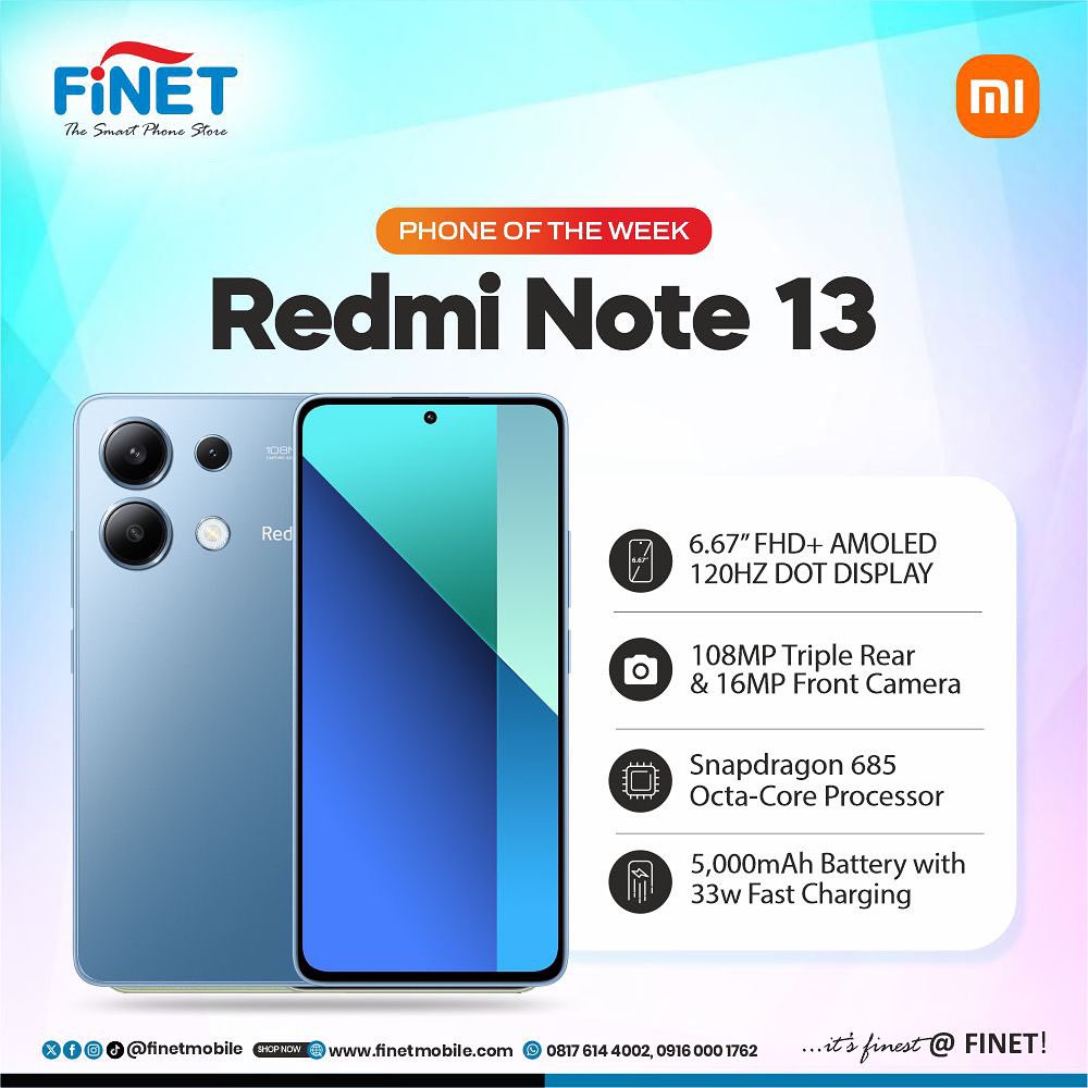 FinetMobile's tweet image. Phone of the Week: Redmi Note 13

6.67” AMOLED 120Hz | 108MP camera | Snapdragon 685 | 5,000mAh + 33W fast charge.

Style + power in one. Available at FINET.

#FinetMobile #RedmiNote13 #PhoneOfTheWeek