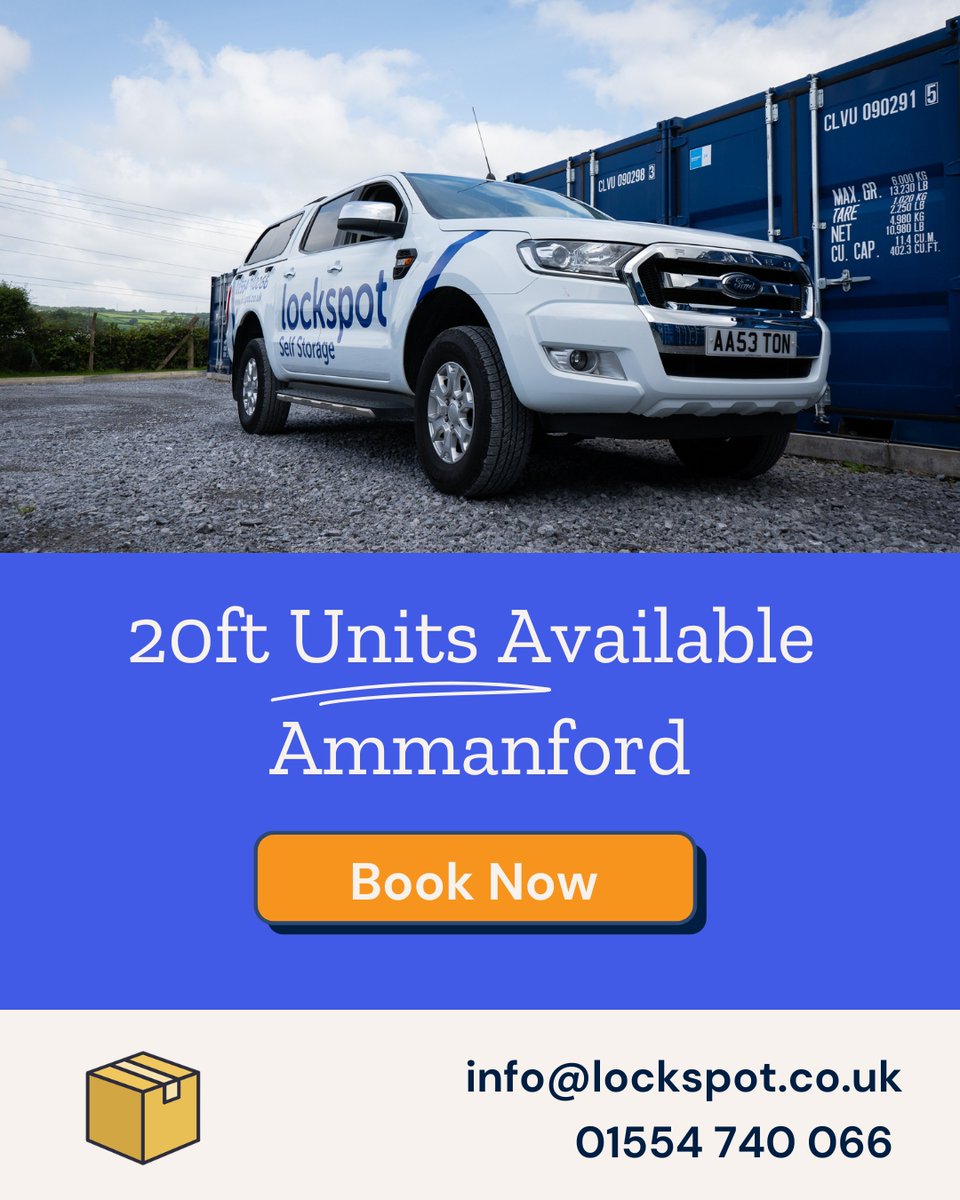 🎉 𝐍𝐞𝐰 𝐢𝐧 𝐀𝐦𝐦𝐚𝐧𝐟𝐨𝐫𝐝! 𝐒𝐩𝐚𝐜𝐢𝐨𝐮𝐬 𝟐𝟎𝐟𝐭 𝐒𝐭𝐨𝐫𝐚𝐠𝐞 𝐔𝐧𝐢𝐭𝐬 𝐍𝐨𝐰 𝐀𝐯𝐚𝐢𝐥𝐚𝐛𝐥𝐞 

Flexible agreements, friendly service, and immediate move-in available!

Book before they're gone!
🔗lockspot.co.uk/locations/amma…
☎️ 01554 740 066

#Lockspot #Ammanford