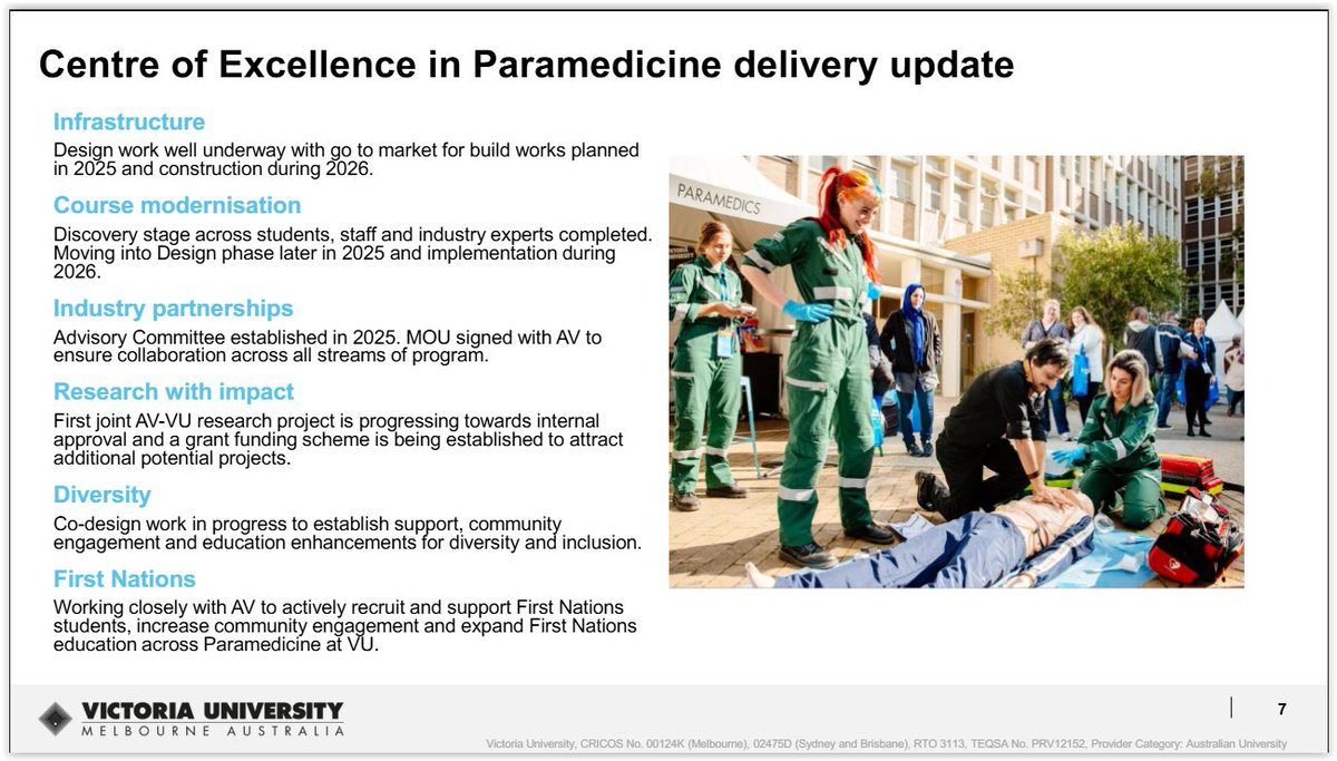 <a href="/AmbulanceVic/">Ambulance Victoria</a> <a href="/victoriauninews/">Victoria University</a> <a href="/CumminsNM/">Dr. Niamh Cummins</a> <a href="/Ziad_Nehme1/">Ziad Nehme</a> <a href="/agwalker01/">Tony Walker ASM</a> <a href="/DrLouReynolds/">A/Prof Louise Reynolds 🇦🇺PhD🇦🇺</a> <a href="/theparaprof/">Craig Evans, MEd</a> <a href="/cmdrbob558/">Robert Davidson 🇨🇦</a> <a href="/PAC_Paramedic/">Paramedic Association of Canada(PAC)</a> <a href="/tracyniks/">Tracy Nicholls OBE</a> For a recent update on the development of the Centre of Excellence for #paramedicine at Victoria University, the Program Overview prepared for the Inquiry into Ambulance Victoria Hearing of 13 June 2025 provides a good snapshot. #health #EMS #community
parliament.vic.gov.au/4a1cb6/content…