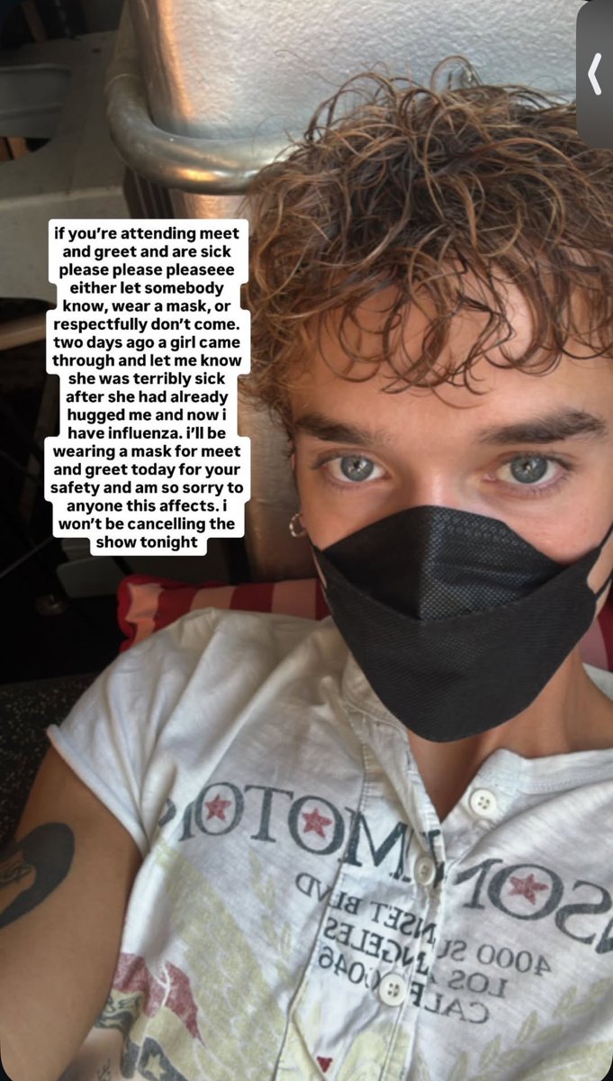 seaveysstorm's tweet photo. Please please please be more considerate of their health 😭 now because one person got them sick,  people have to miss out on Kyle and Daniel has to wear a mask. Yall lucky he didn’t just cancel the show 🫠 https://t.co/kKJ6Y766Mu