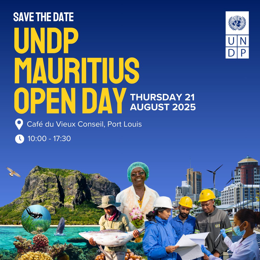 UNDP Mauritius (@undpmauritius) on Twitter photo 📢Save the Date - UNDP Open Day🇲🇺
<a href="/UNDPMauritius/">UNDP Mauritius</a> is pleased to invite our partners & the community to our Open Day! Join us to meet the team, discover our work & get involved!
📅Thursday 21 August
🕐10:00-17:30
📍Cafe du Vieux Conseil, Port Louis
More👇
undp.org/mauritius-seyc… 📢Save the Date - UNDP Open Day🇲🇺
<a href="/UNDPMauritius/">UNDP Mauritius</a> is pleased to invite our partners & the community to our Open Day! Join us to meet the team, discover our work & get involved!
📅Thursday 21 August
🕐10:00-17:30
📍Cafe du Vieux Conseil, Port Louis
More👇
undp.org/mauritius-seyc…