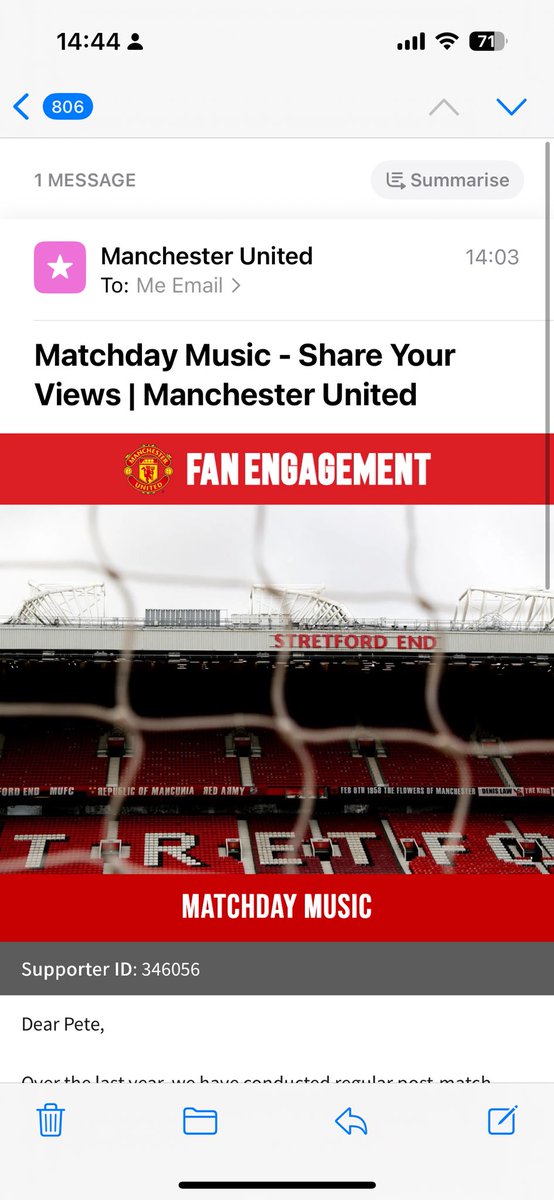 BPete1970's tweet photo. Come on fellow reds. Surely we don’t want music played ? Let’s create our own atmosphere before yet another traditional matchday experience is eroded.

@TraMufc https://t.co/Joz0OZyPJy