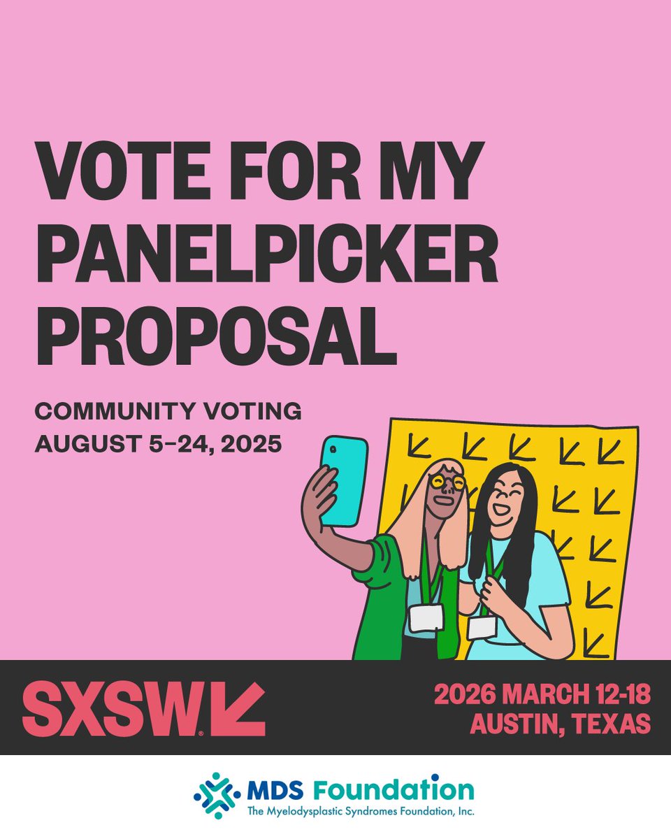 We're in the running for #SXSW2026. Our proposed panel highlights how #AI + #patientadvocacy can transform care for rare diseases like #MDS. 

🗳️ Vote to help us bring this conversation to the main stage: bit.ly/4m45zv3

#SXSWPanelPicker #PatientVoice #MDSAwareness